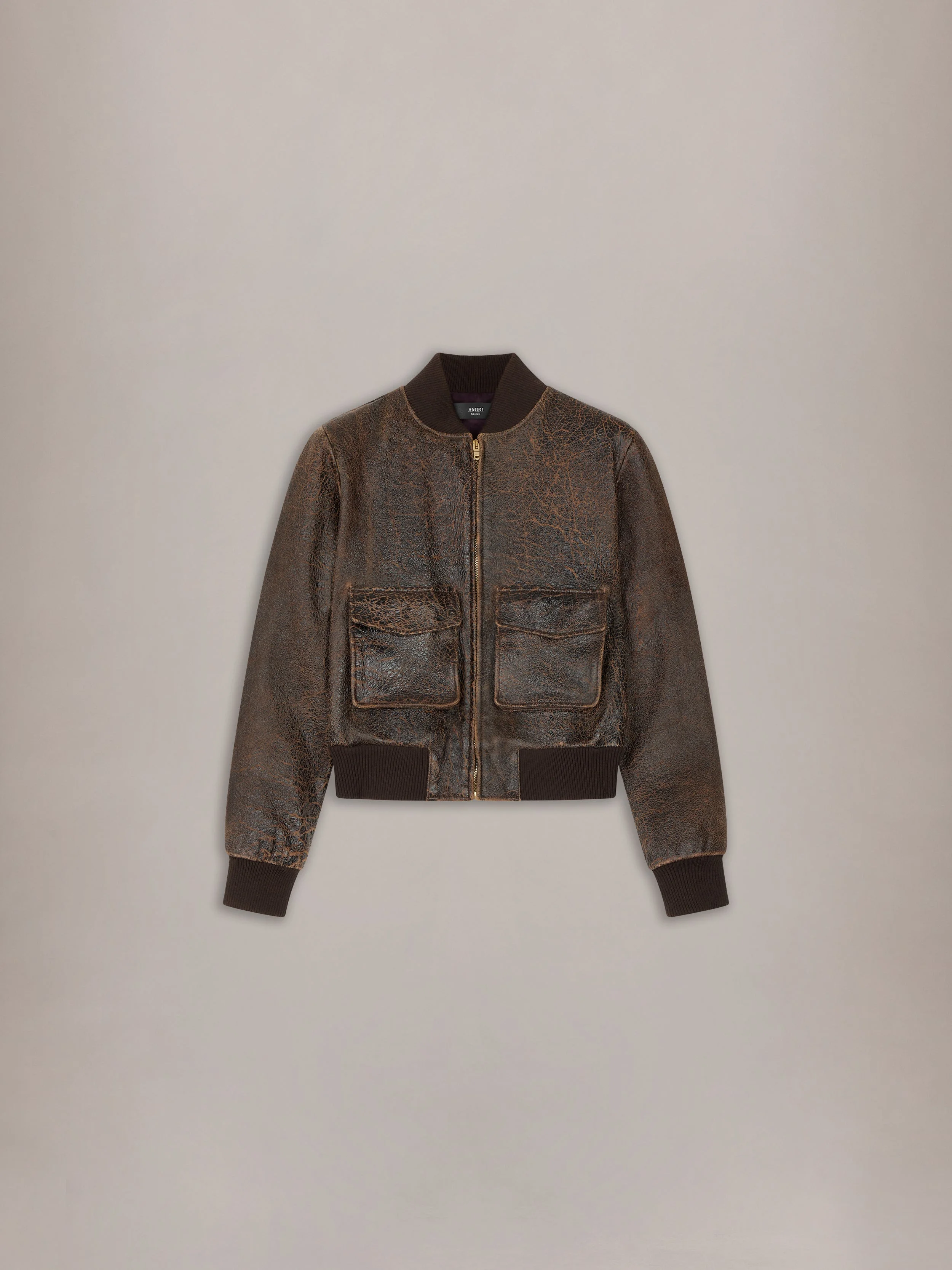 WOMEN'S CRACKLED LEATHER BOMBER - 1
