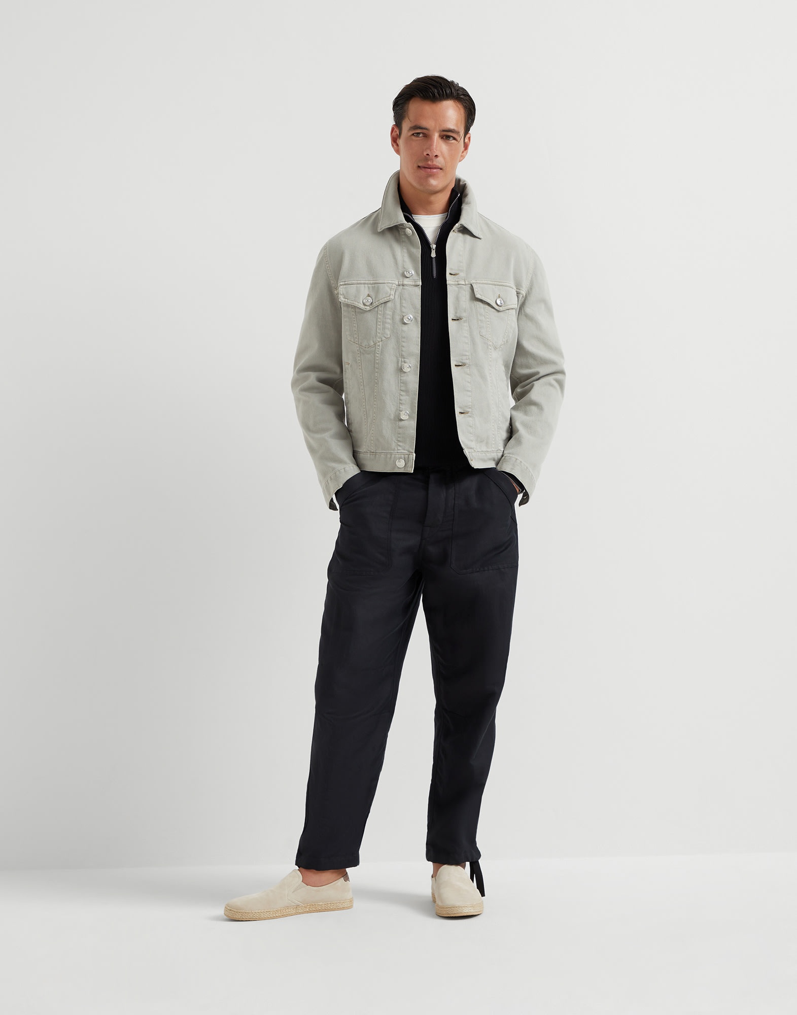 ジャケット BRUNELLO CUCINELLI Four-pocket jacket in garment-dyed cotton Denim jacket for Man in Cream | Brunello Cucinelli