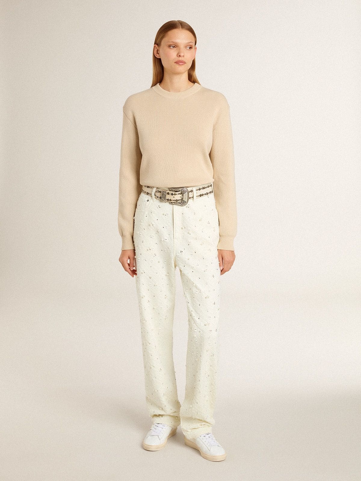Women's beige sweater with 'Golden' lettering on the back - 3