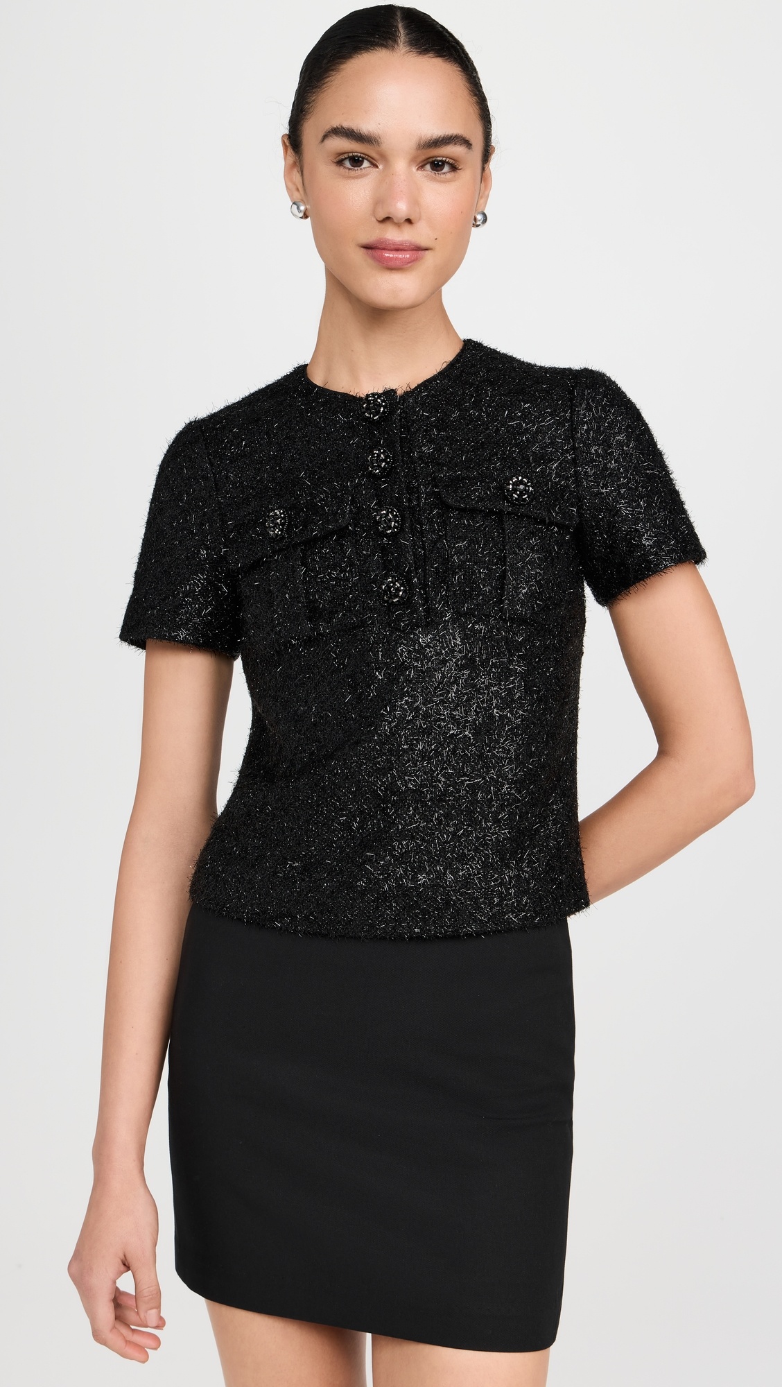 Black Tinsel Boucle Top - 6