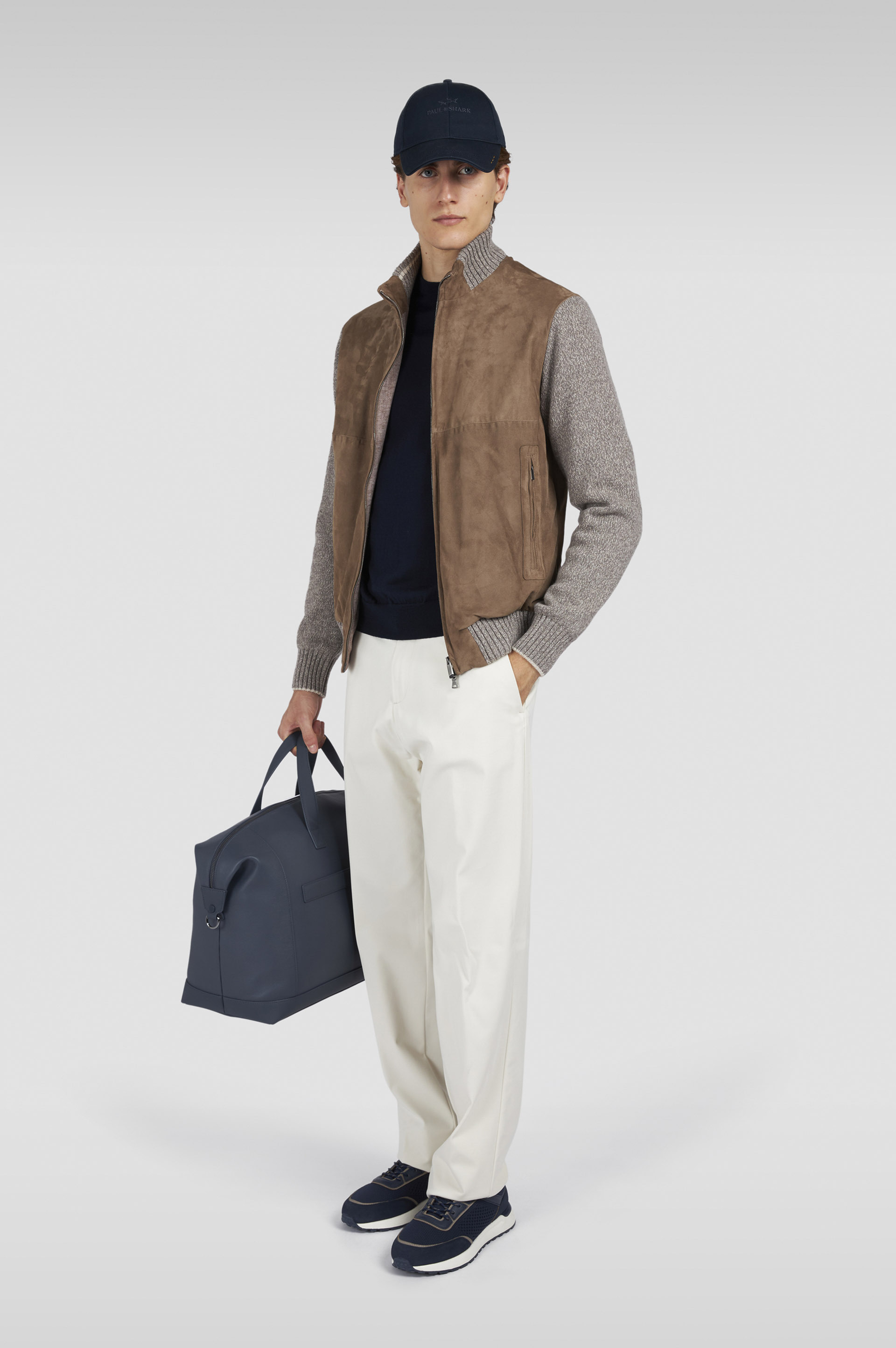 SOFT COOL TOUCH WOOL CREWNECK SWEATER WITH SHARK FIN EMBROIDERY - 2