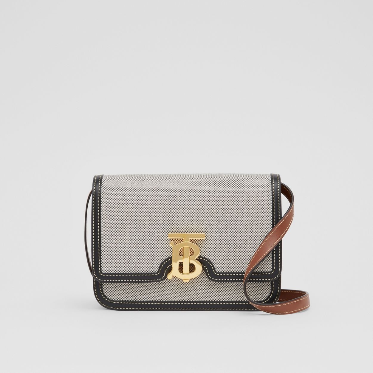 Small Tri-tone Canvas and Leather TB Bag - 1