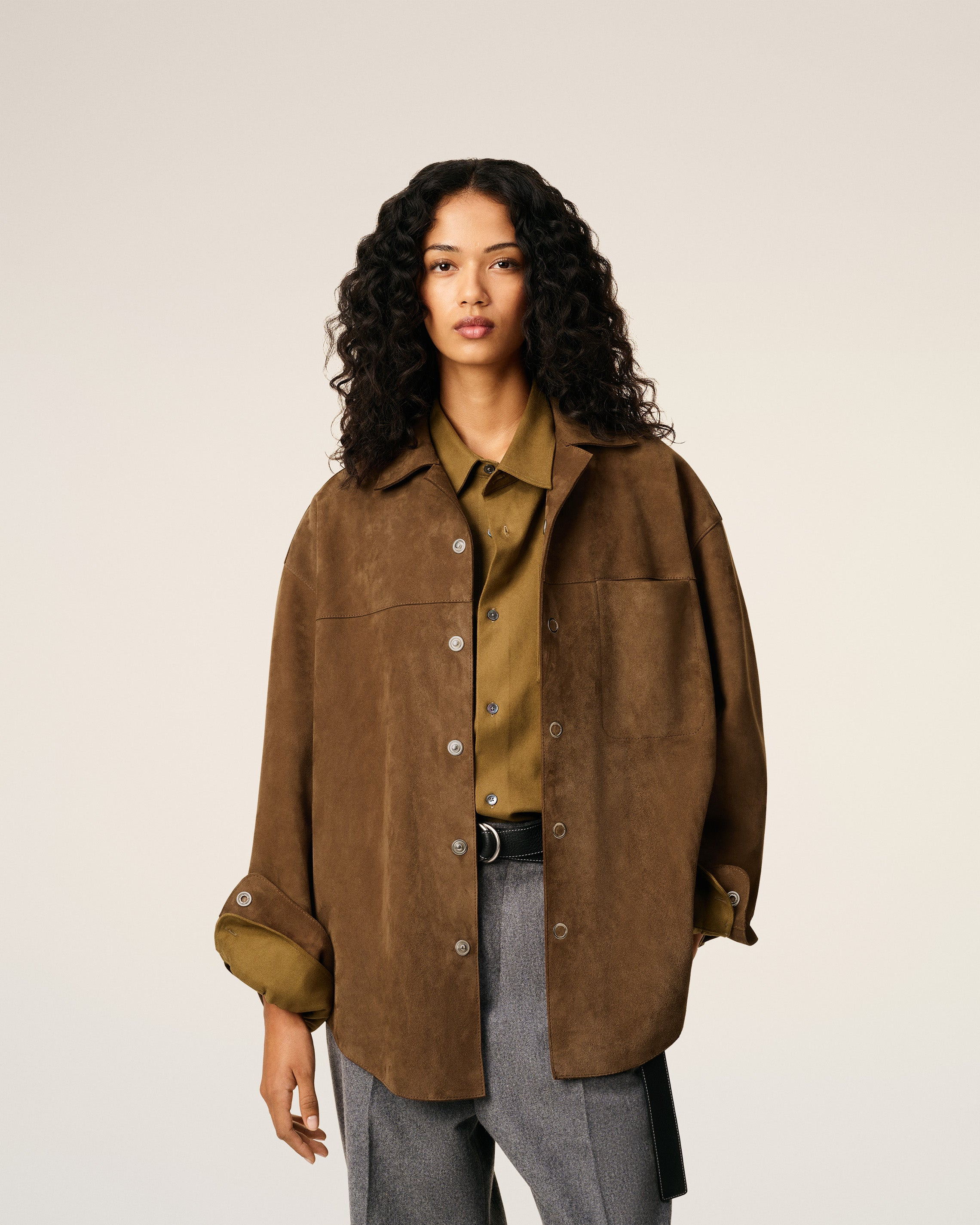 BROWN LEATHER OVERSHIRT - 3
