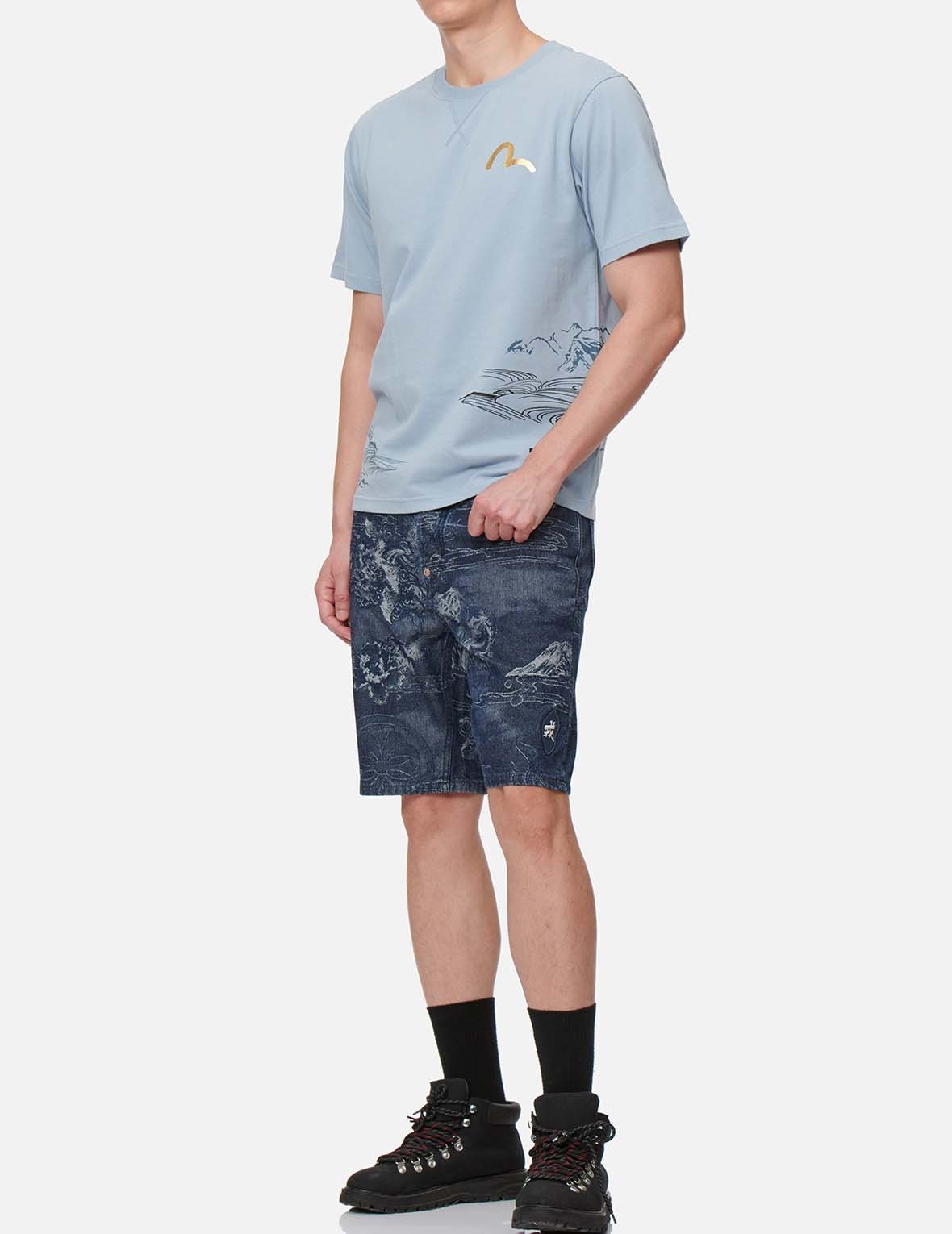 KOMAINU JACQUARD DENIM SHORTS - 5