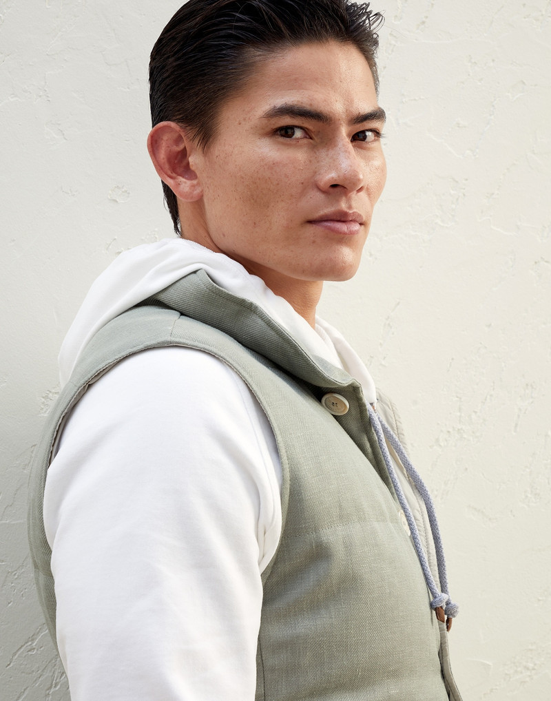 Linen, wool and silk diagonal down vest 3