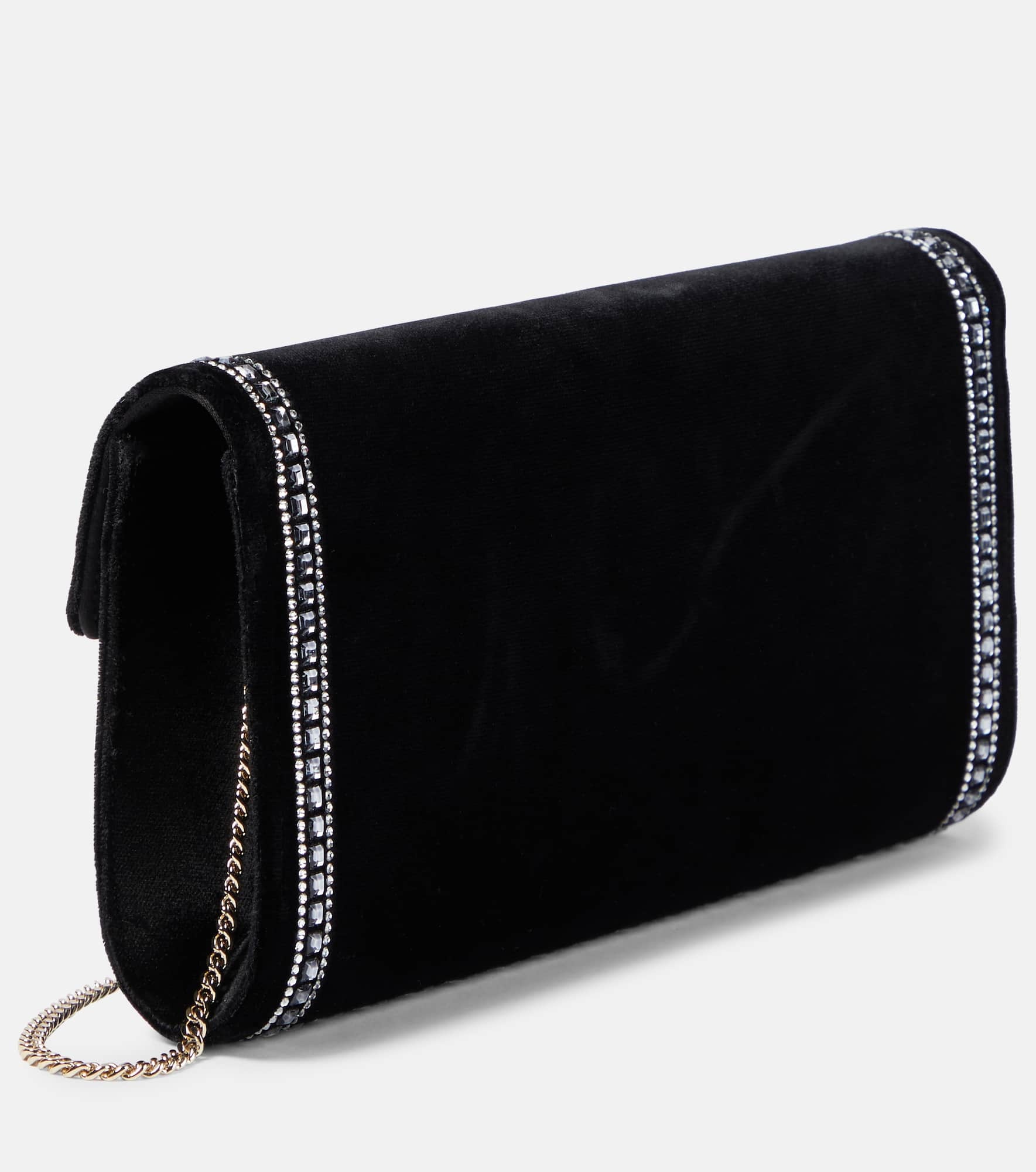 Flower Strass embellished velvet clutch - 5