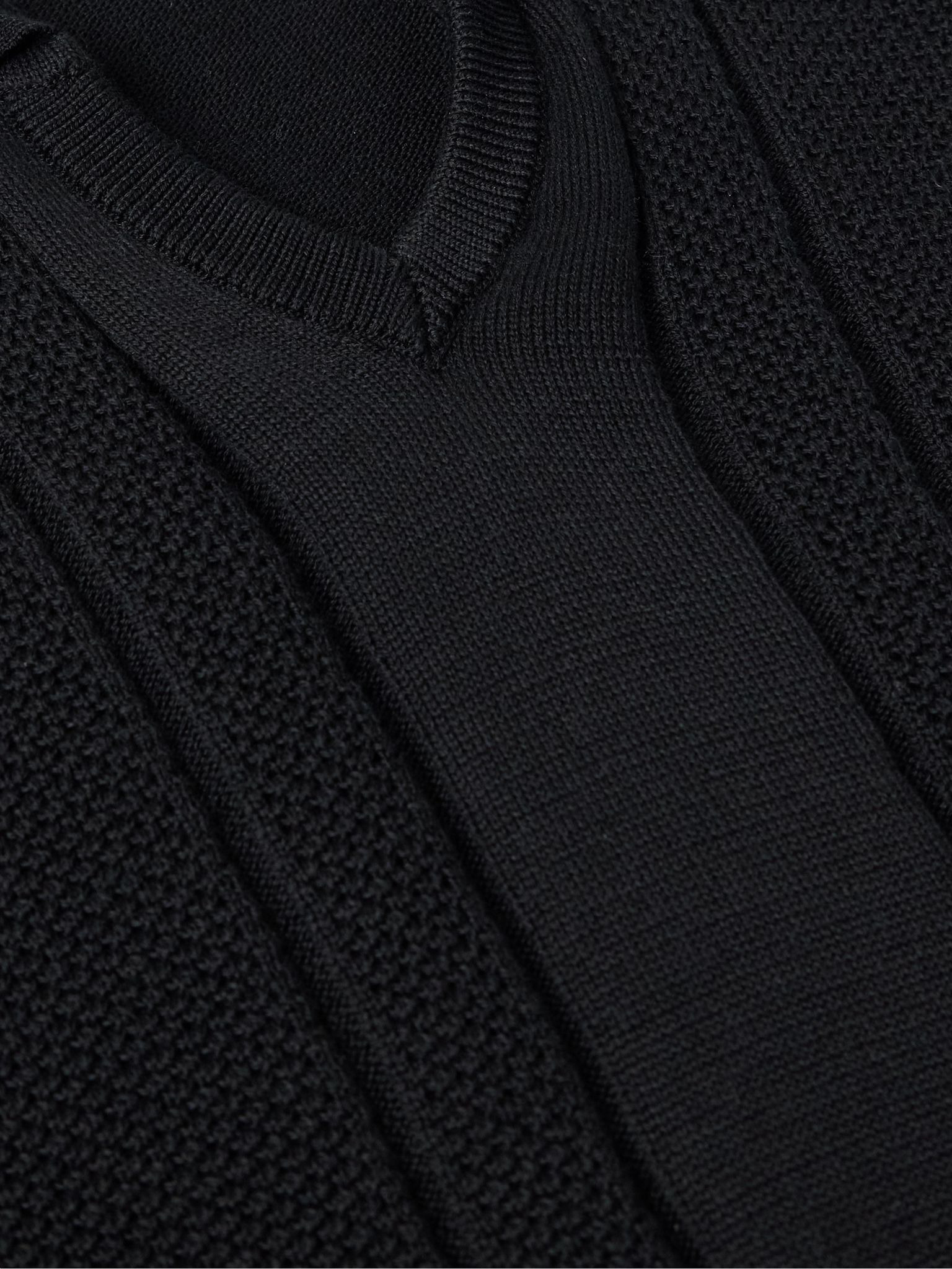 Honeycomb-Knit Cotton Polo Shirt Black - 4