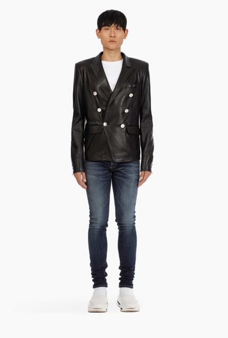 Black leather blazer with double-breasted buttoned fastening 4
