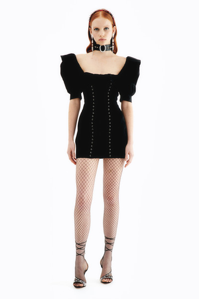Alessandra Rich MOIRÉ MINI DRESS WITH LACE UP outlook