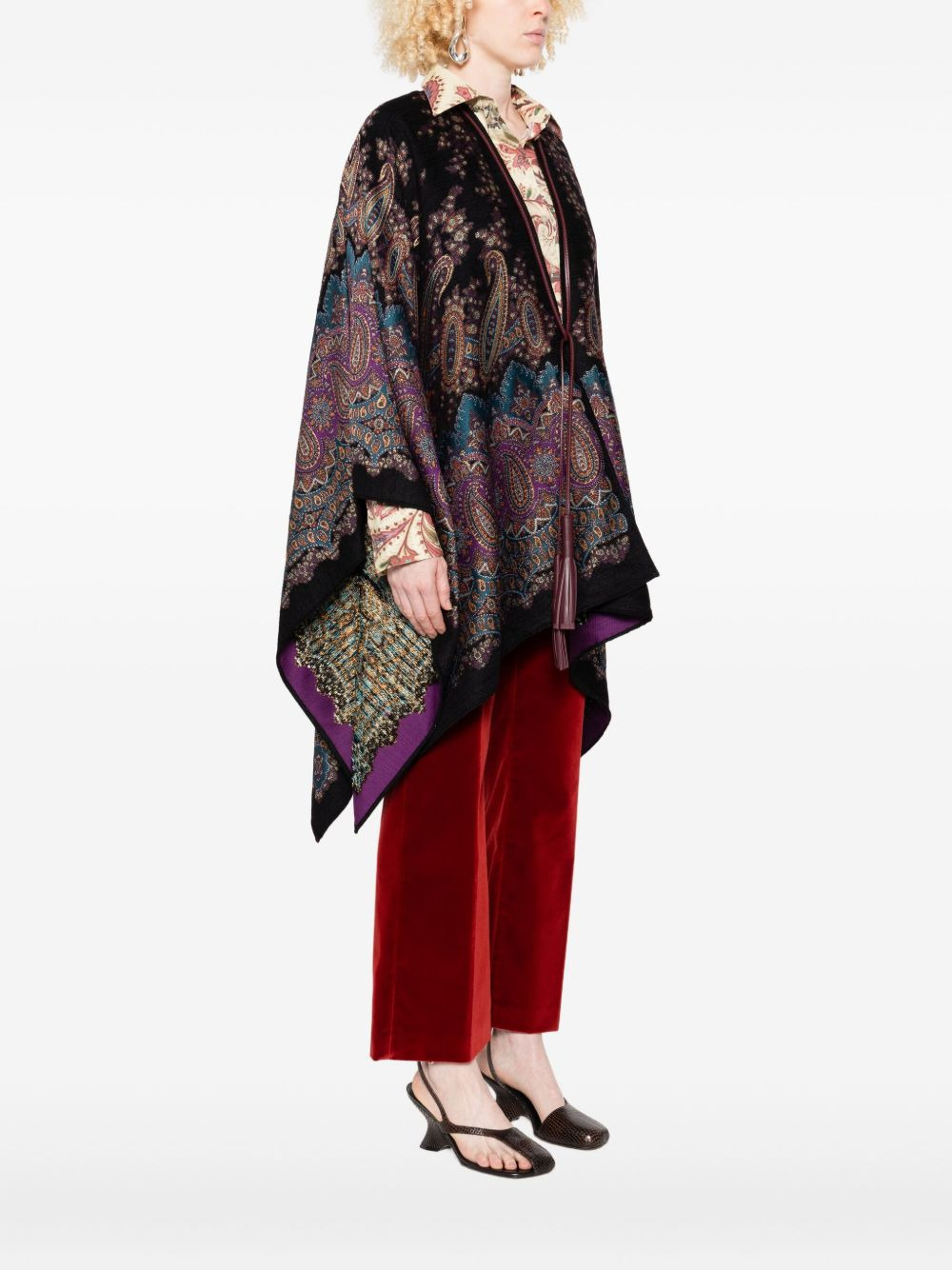 paisley-print tasselled poncho - 3
