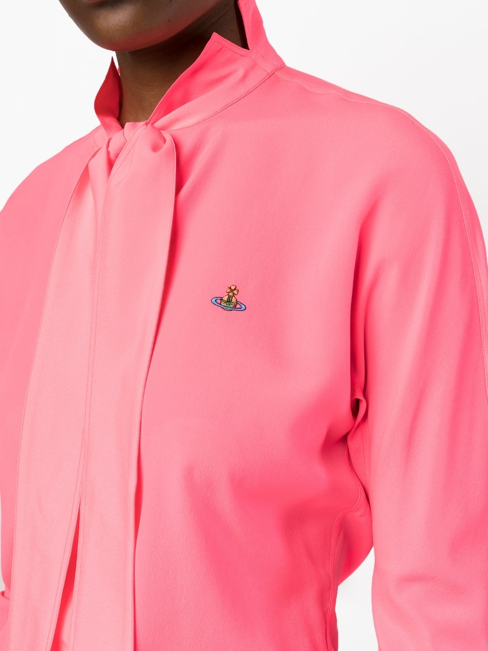 logo-embroidered tie-fastening shirt - 5