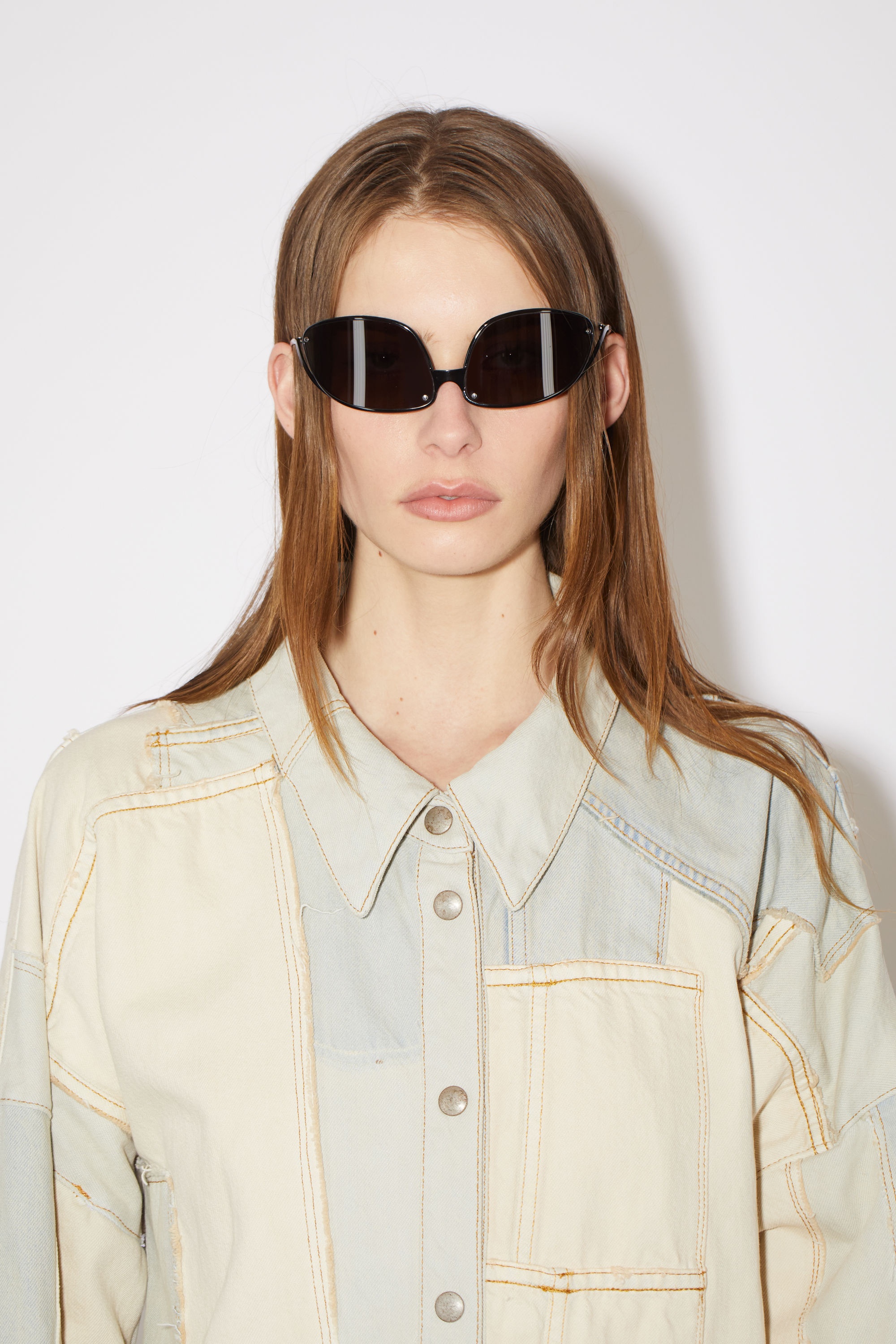 Patchwork denim overshirt dress - Light Sand - 5