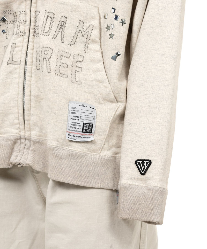 Animal Printed Embellished Distressed Zip-up Hoodie 8