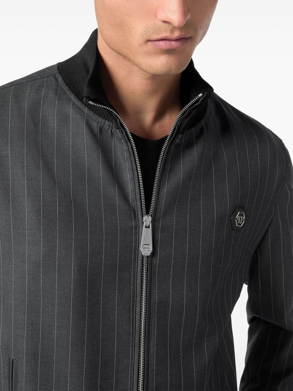 pinstriped bomber jacket - 5