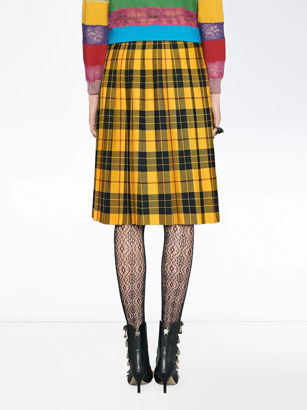 Embroidered tartan wool skirt - 4