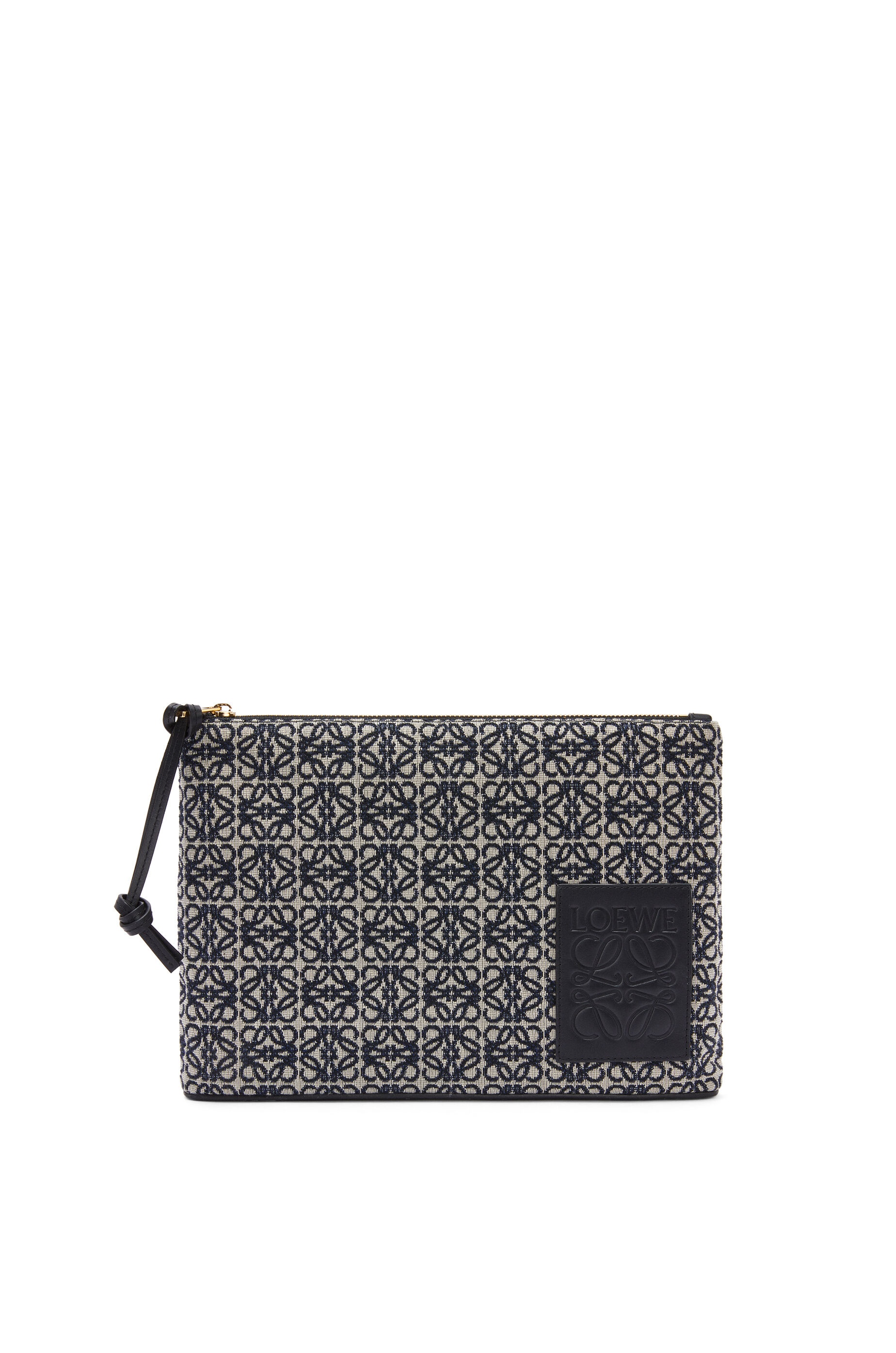 Oblong pouch in Anagram jacquard and calfskin - 1