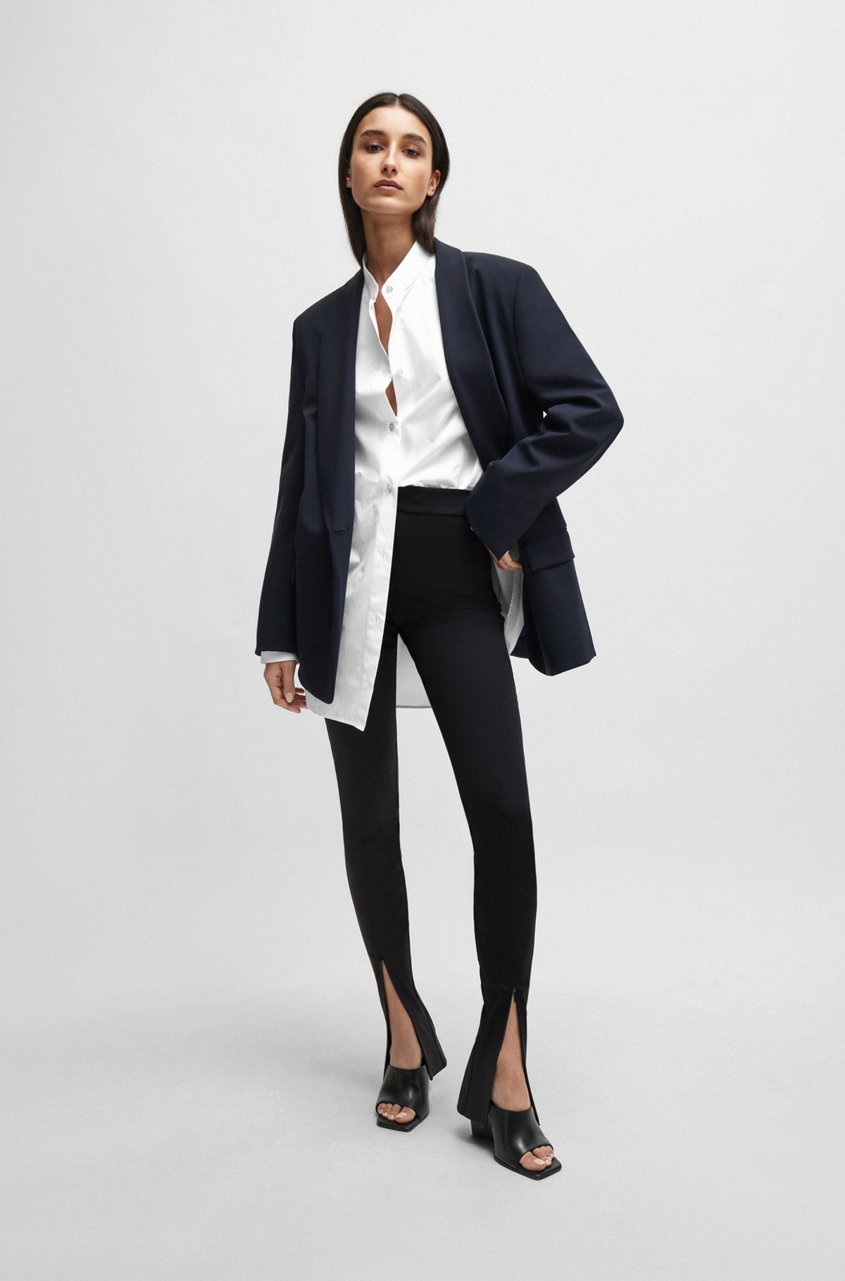 NAOMI X BOSS LONGLINE COTTON BLOUSE WITH CRINKLE-FREE EFFECT - 3