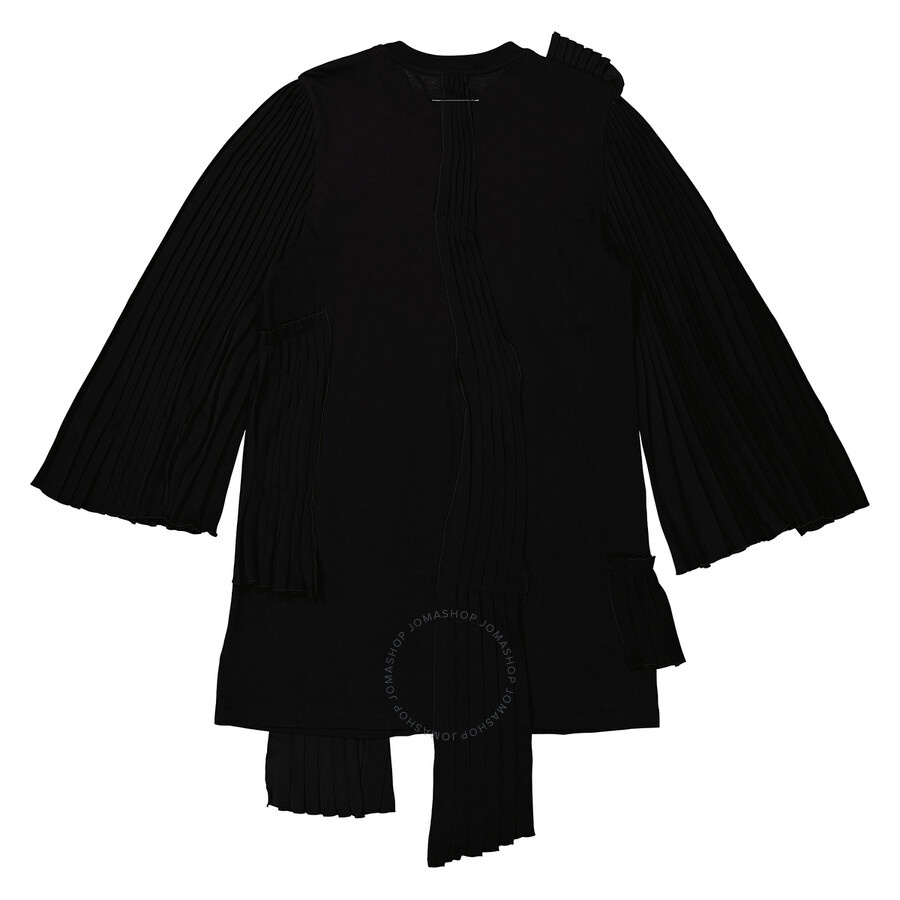 MM6 Ladies Black Asymmetrical Pleated Cotton Jersey Dress - 2