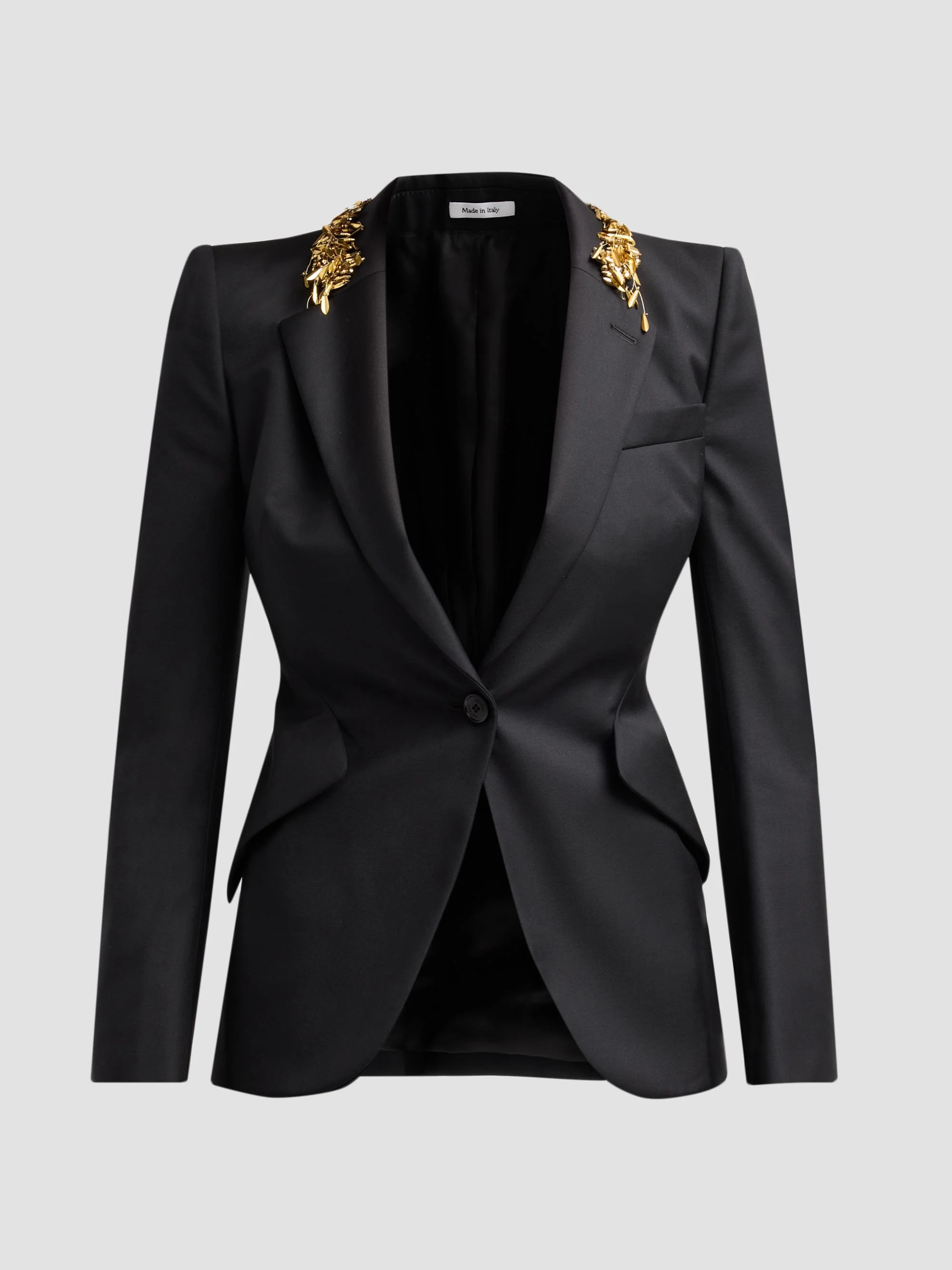 Women's Leaves Embellished-Wool Blazer - Black - 1