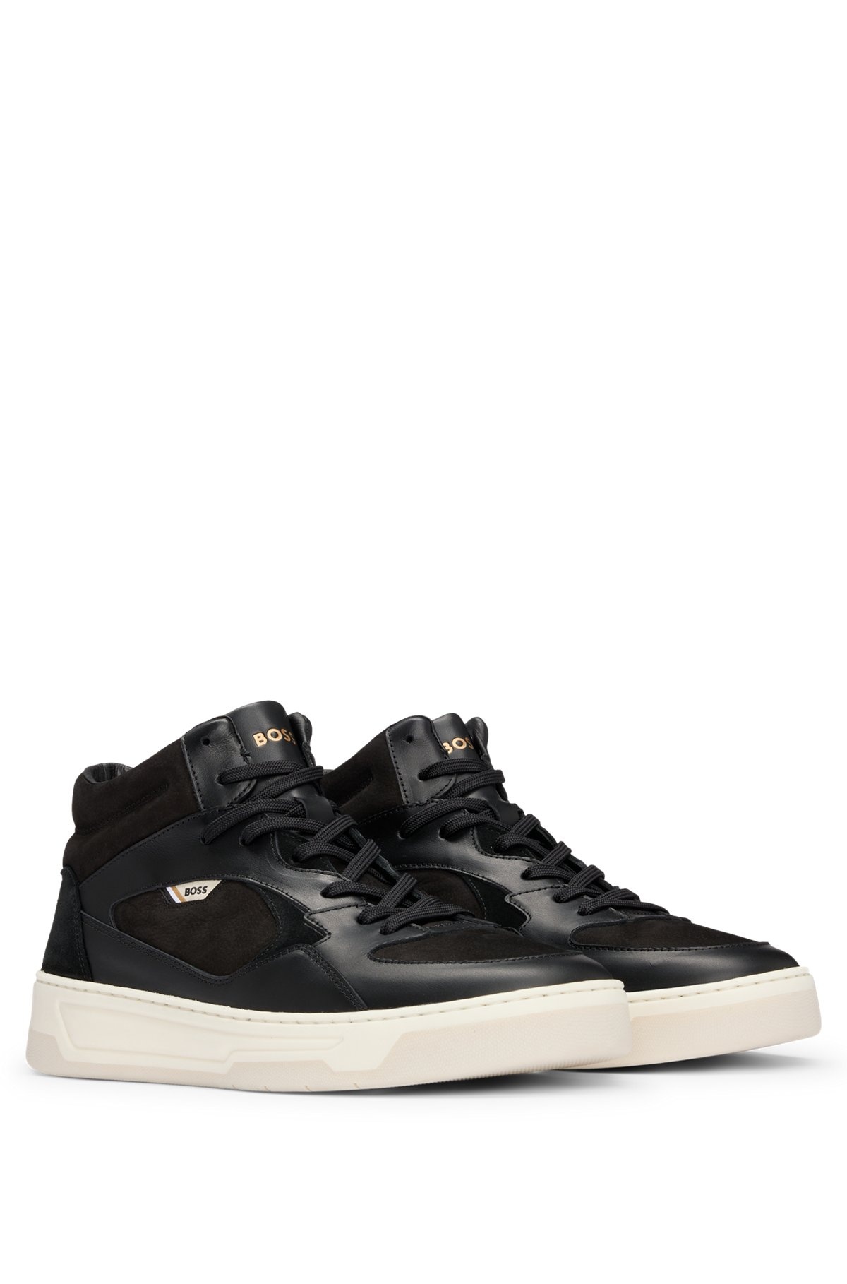 HIGH-TOP TRAINERS IN MIXED LEATHERS - 2