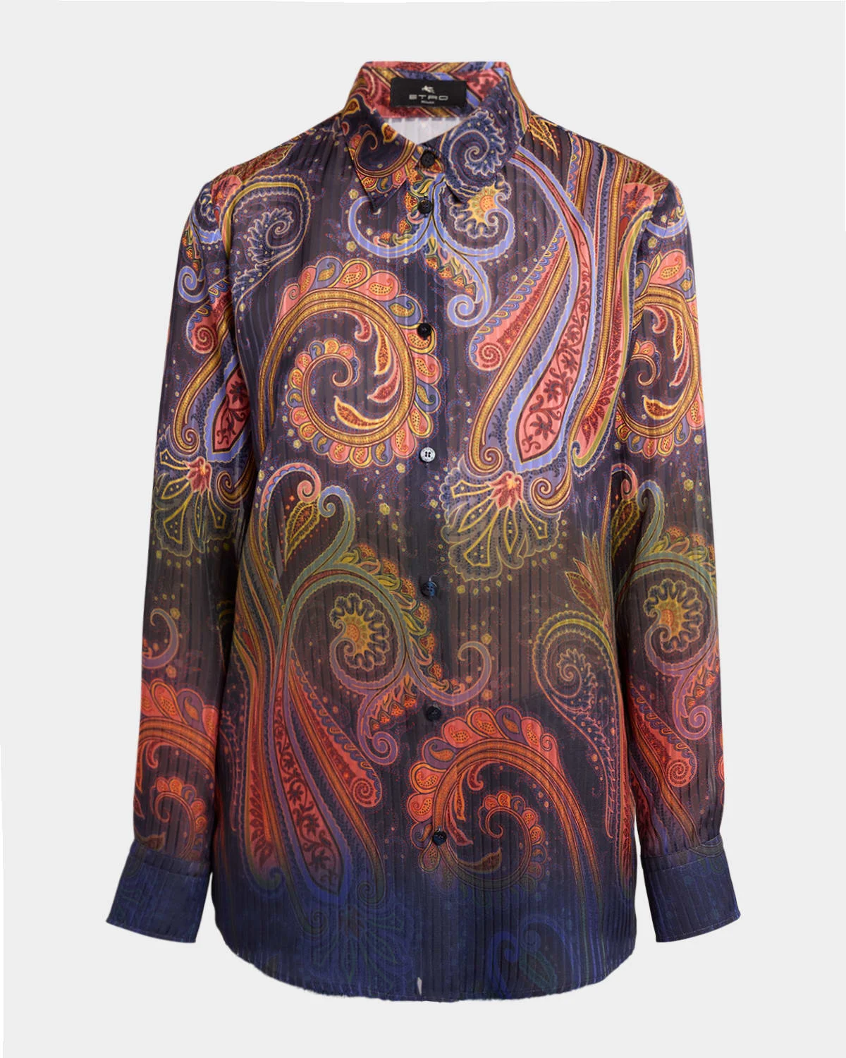 Ombre Paisley-Print Chiffon Button-Down Shirt - 1