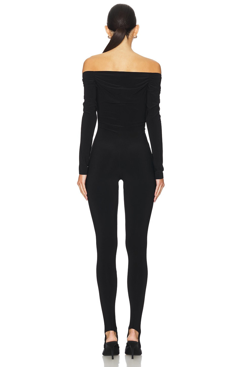 NORMA KAMALI Off Shoulder Sweetheart Catsuit With Footie outlook