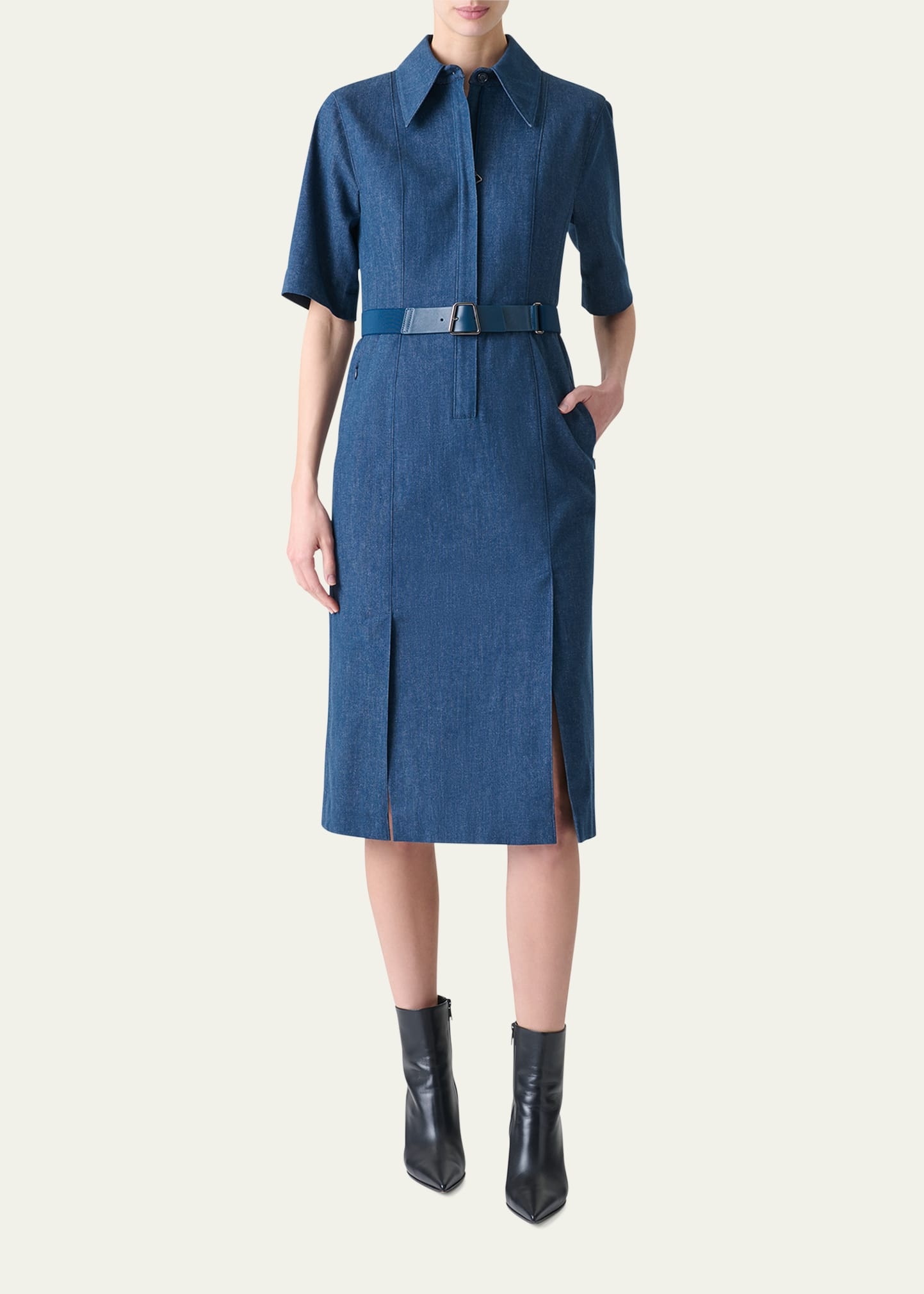 Belted Stretch Cotton Denim Shirtdress - 2