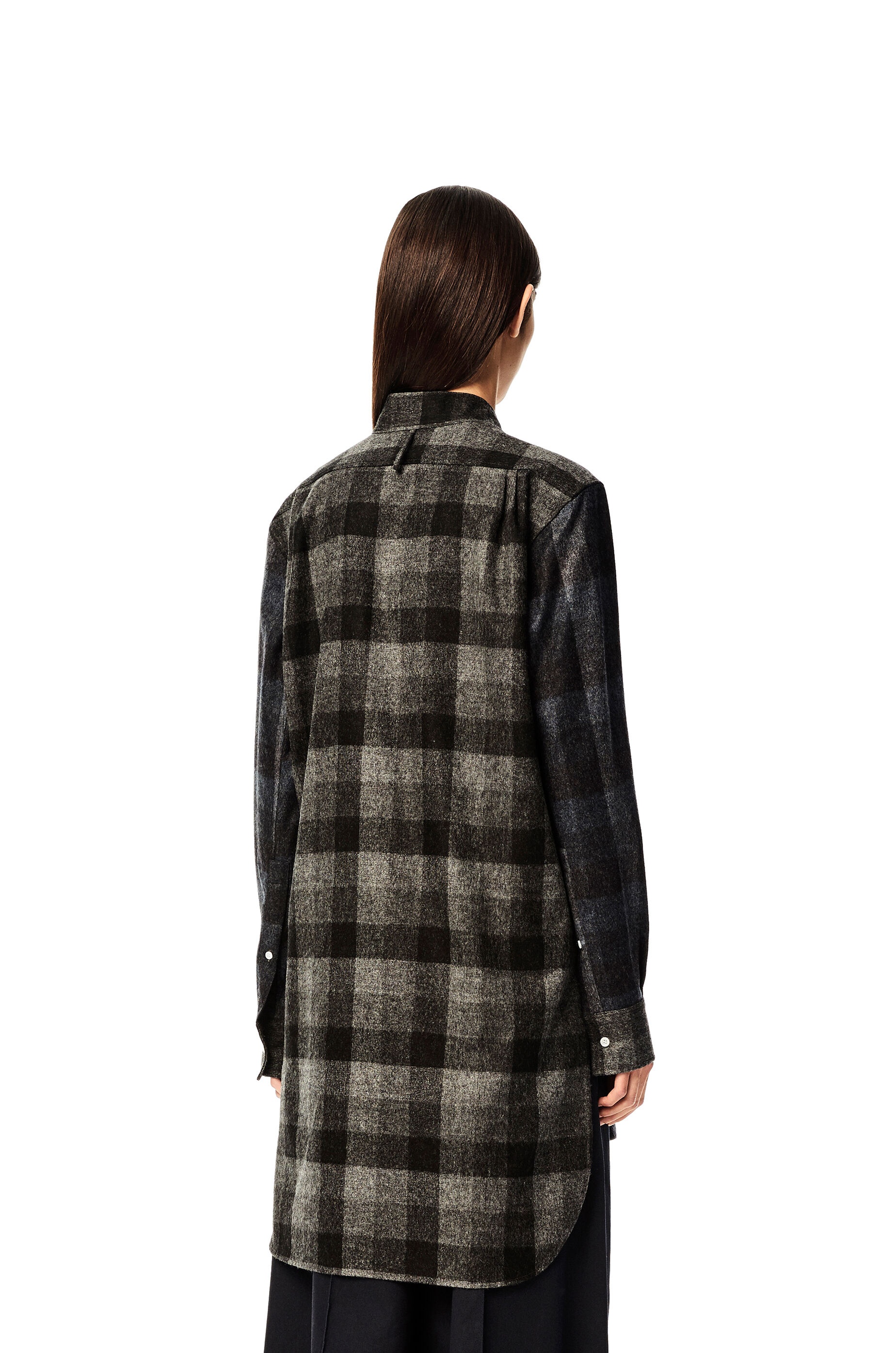 Long asymmetric patchwork shirt in check wool - 4