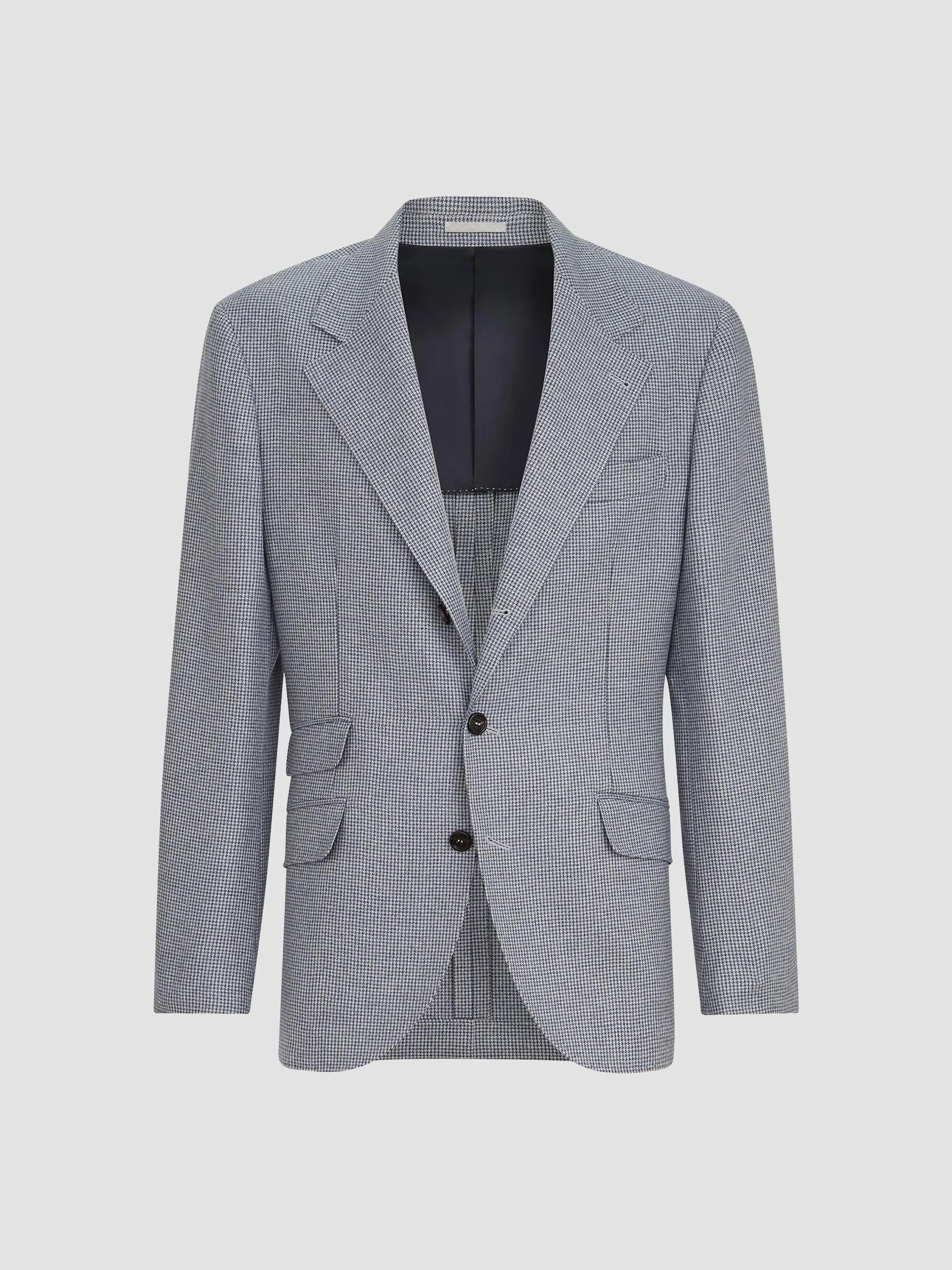 Men's Cashmere and Silk Houndstooth Flannel Deconstructed Cavallo Blazer - Cerulean - 1