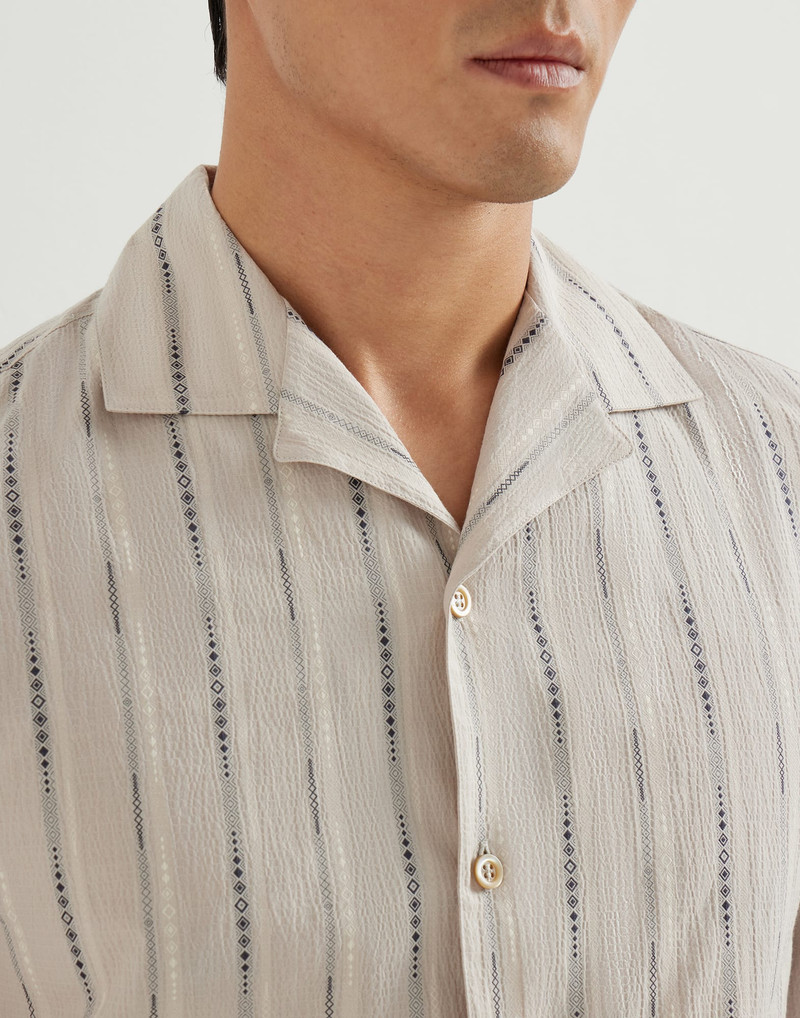 Jacquard seersucker easy fit short sleeve shirt with camp collar 5