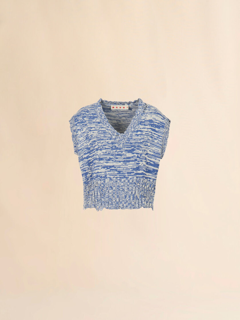 BLUE DISHEVELED MOULINÉ COTTON VEST 1