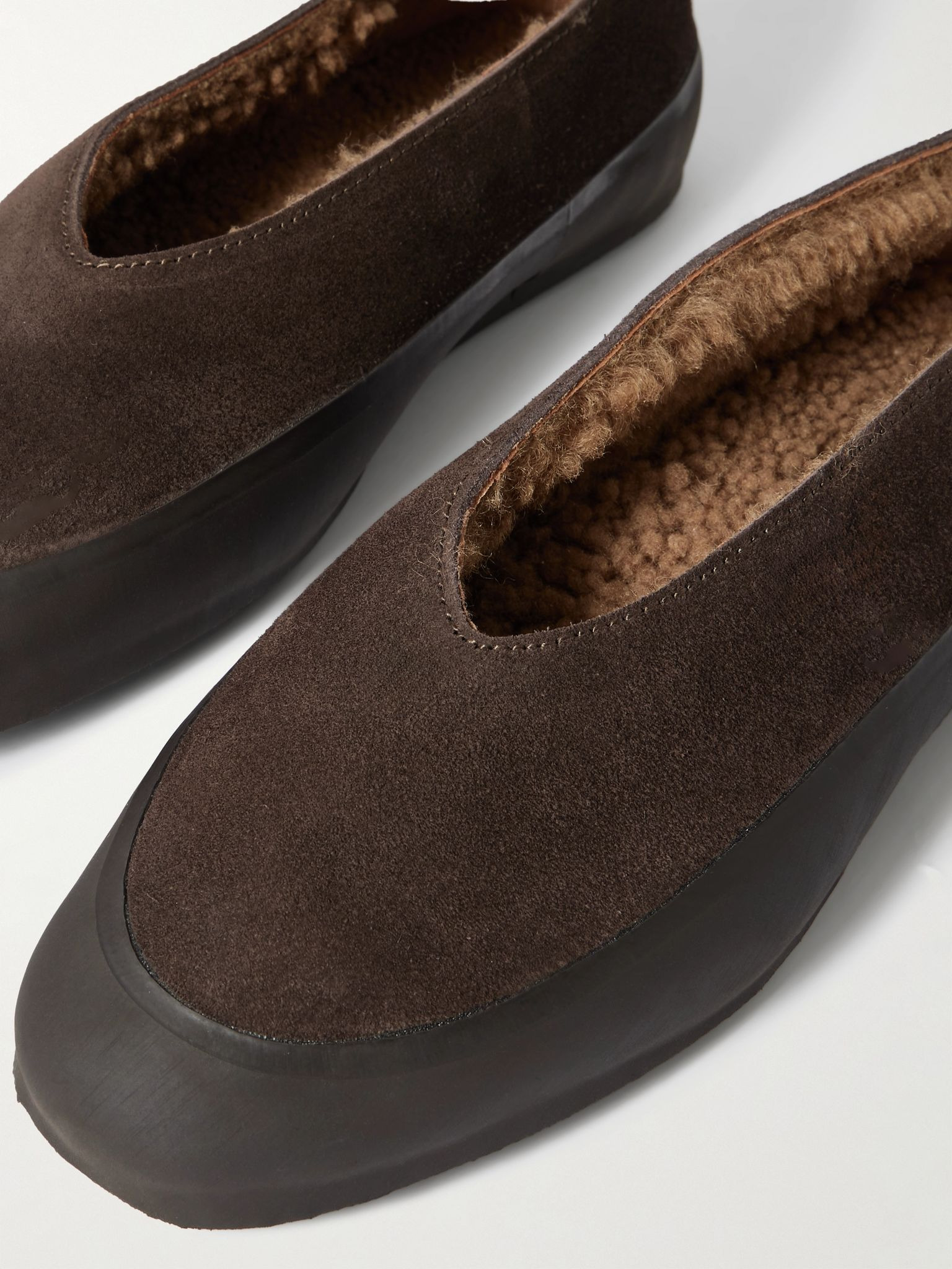 Shearling-lined suede ballet flats Brown - 4