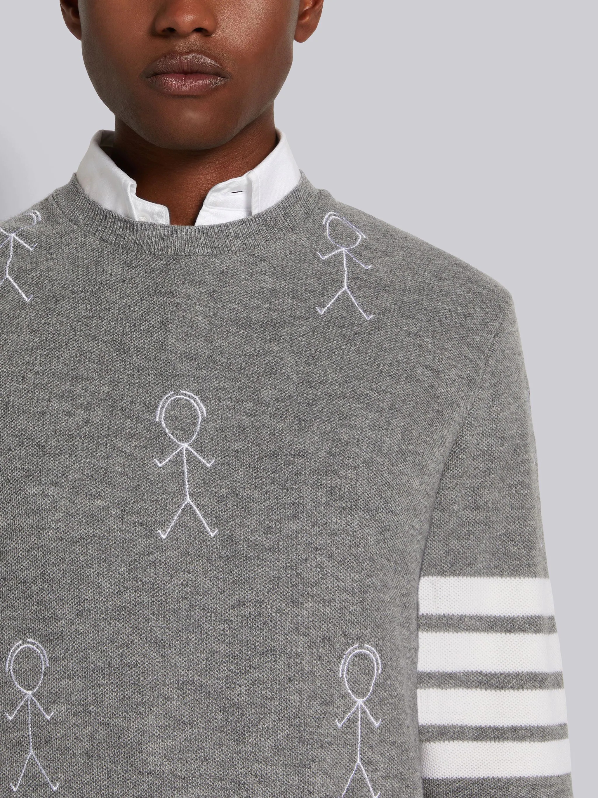 Light Grey Cashmere Pique 4-Bar Mr. Thom Half Drop Embroidered Sweatshirt - 5