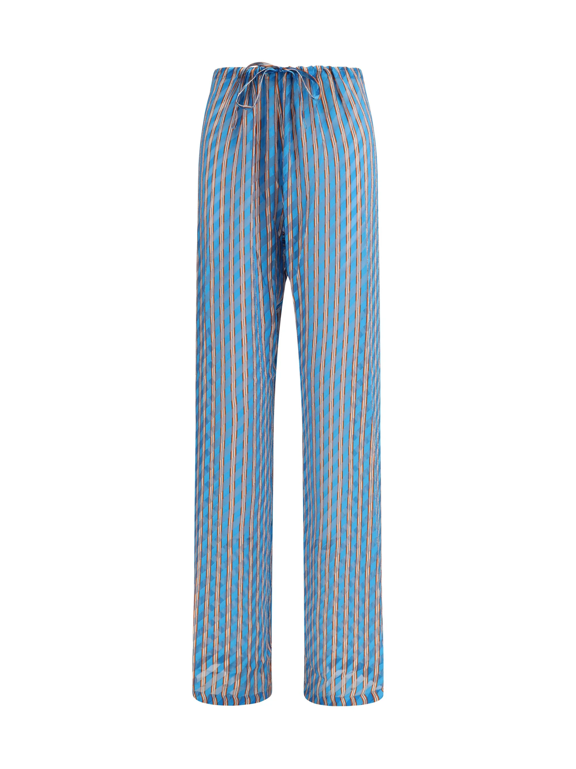 Dries Van Noten Striped Silk Blend Pants Turquoise - 1