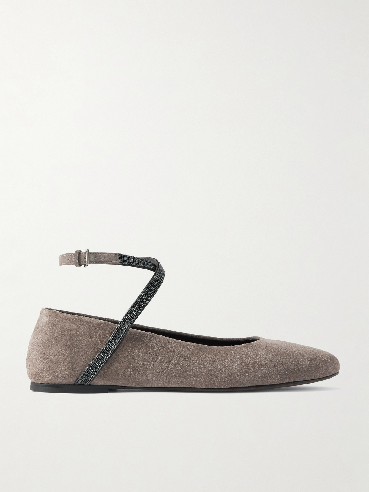 Embellished Suede Ballet Flats - 1