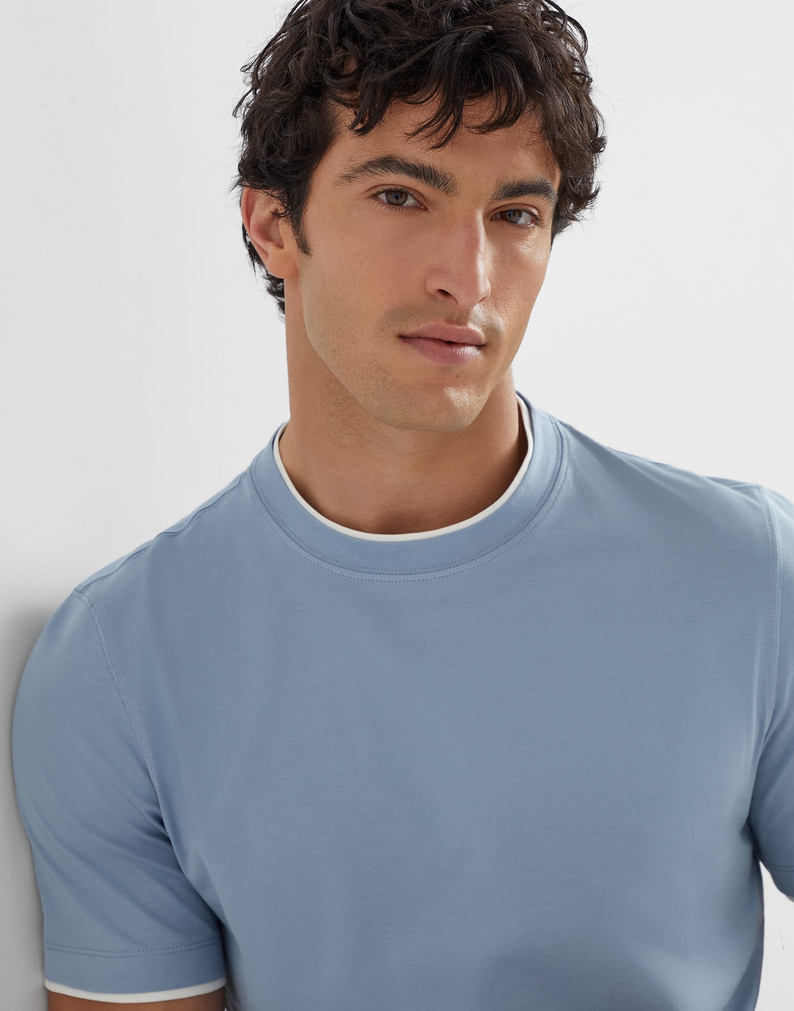 Cotton jersey crew neck T-shirt with faux-layering - 3