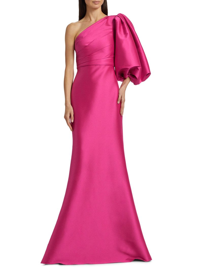Women's Mikado Twill One-Shoulder Gown - Hot Fuchsia 3