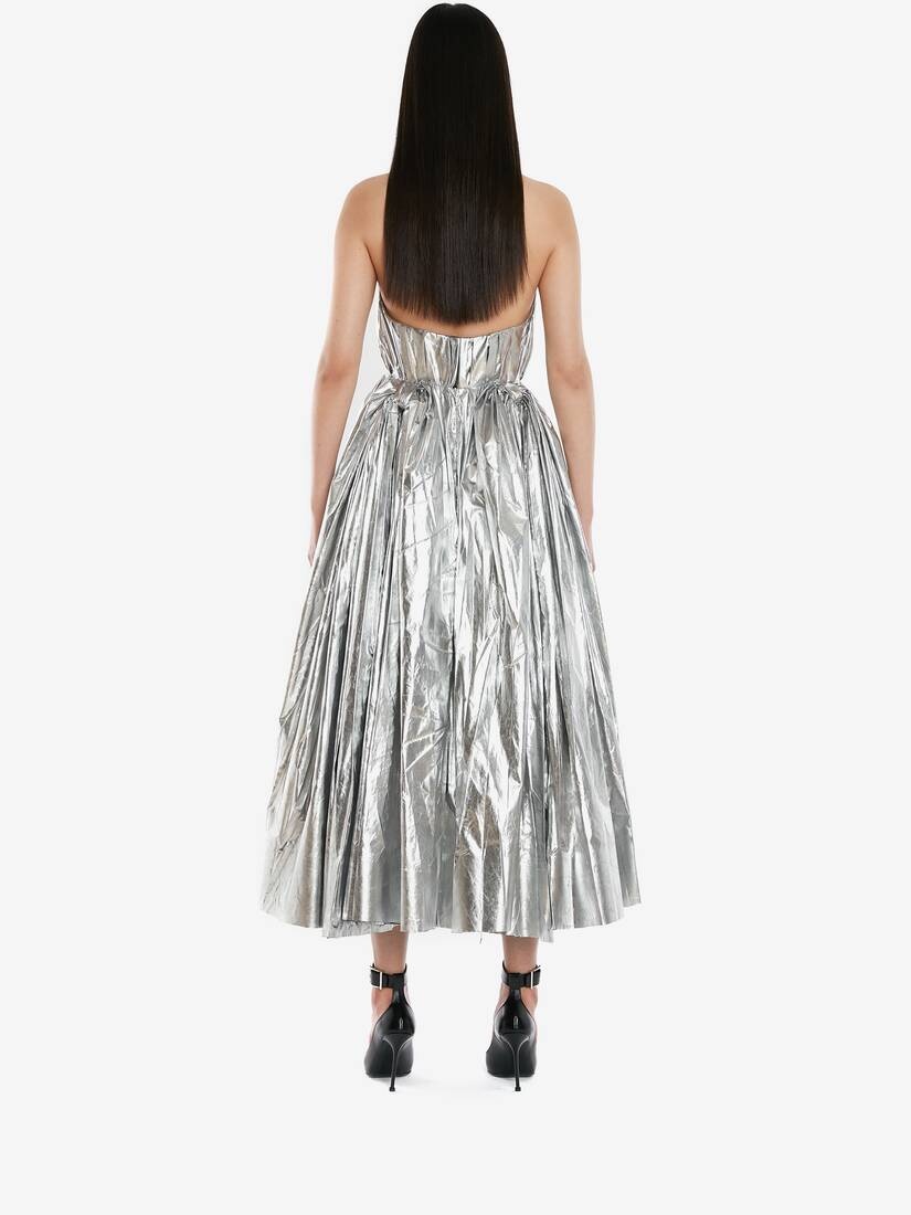 Bow Drape Bustier Dress in Silver - 4
