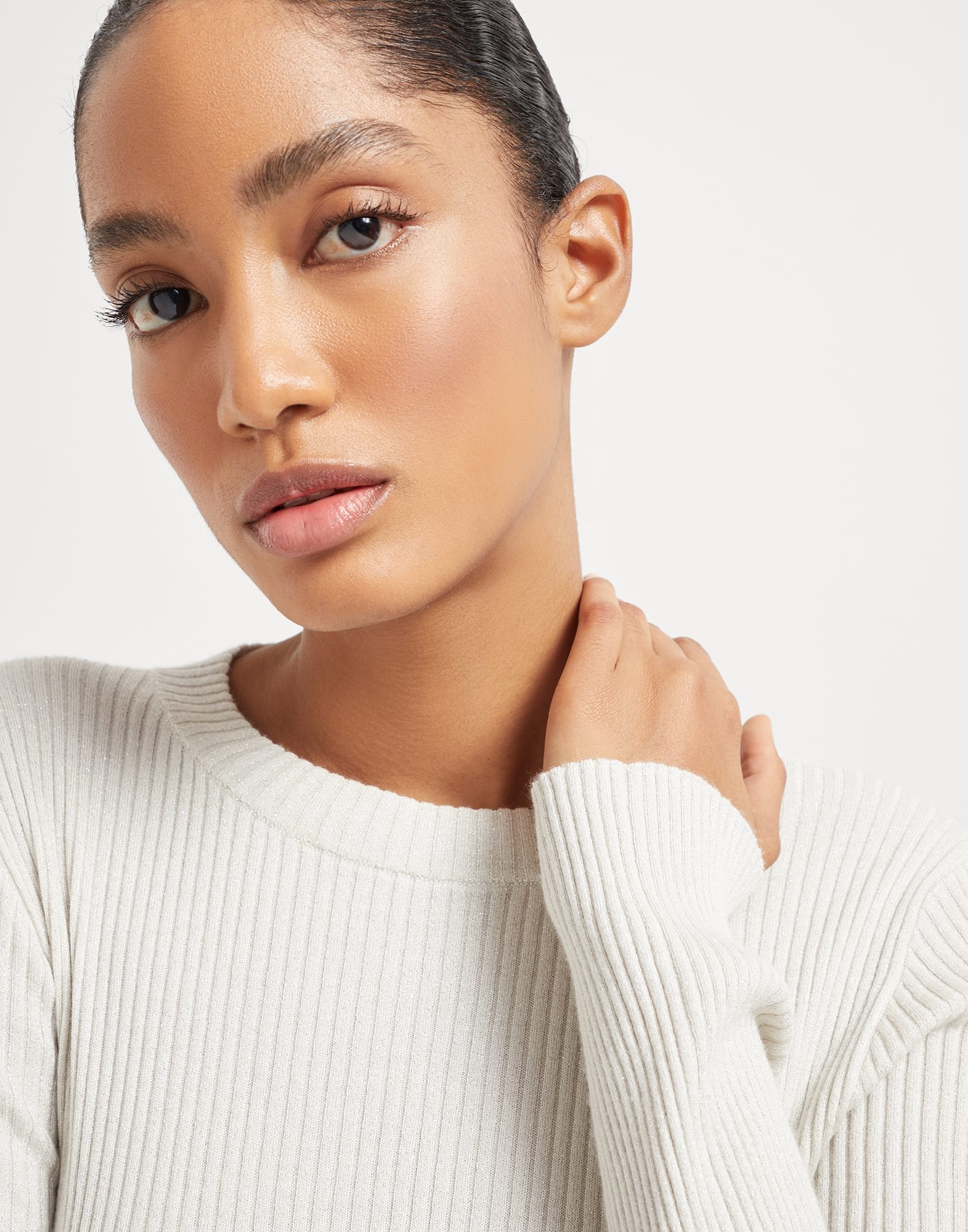 Sparkling cashmere and silk rib knit lightweight sweater - 3