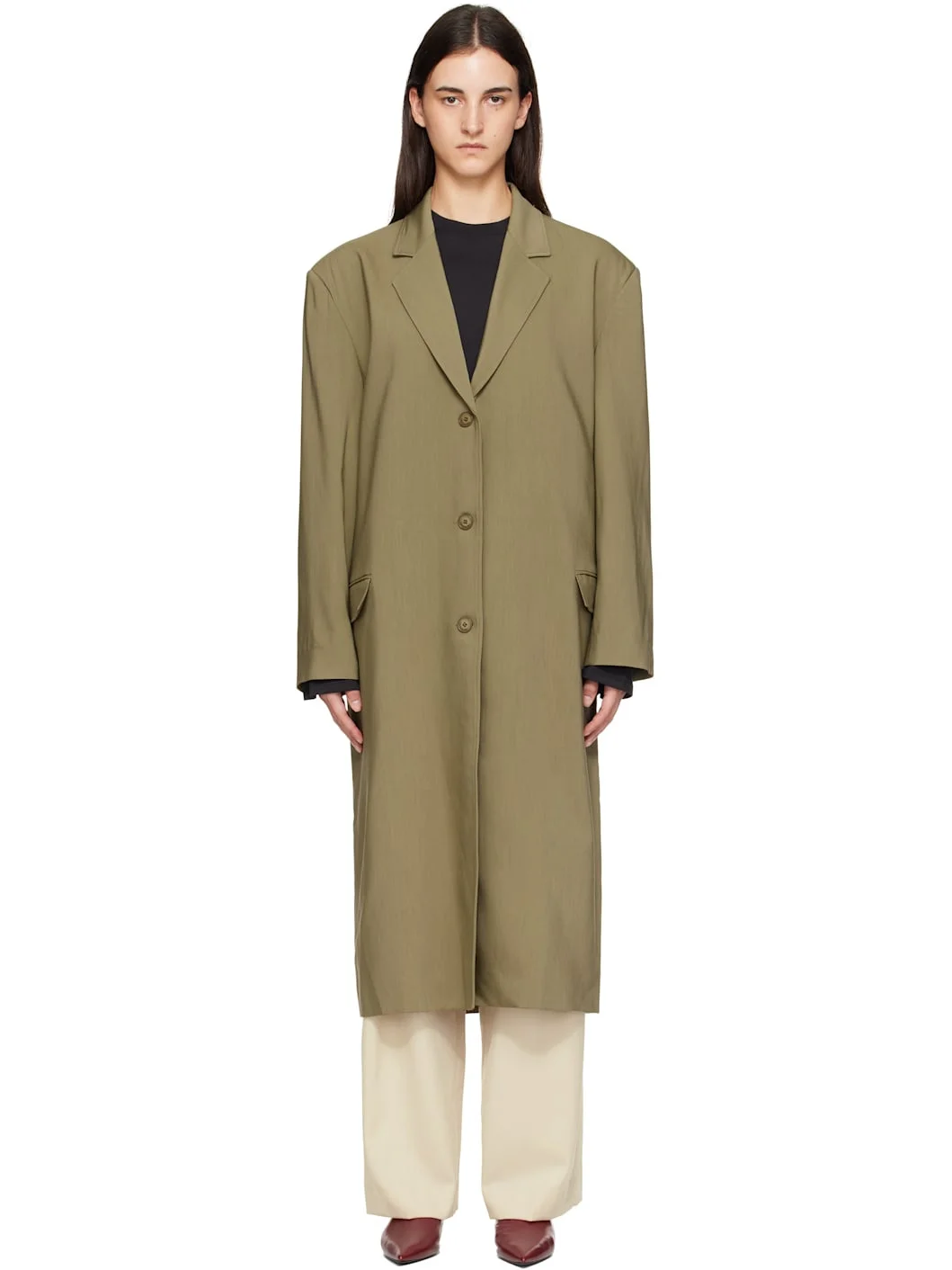 Khaki Tribeca Long Coat - 1