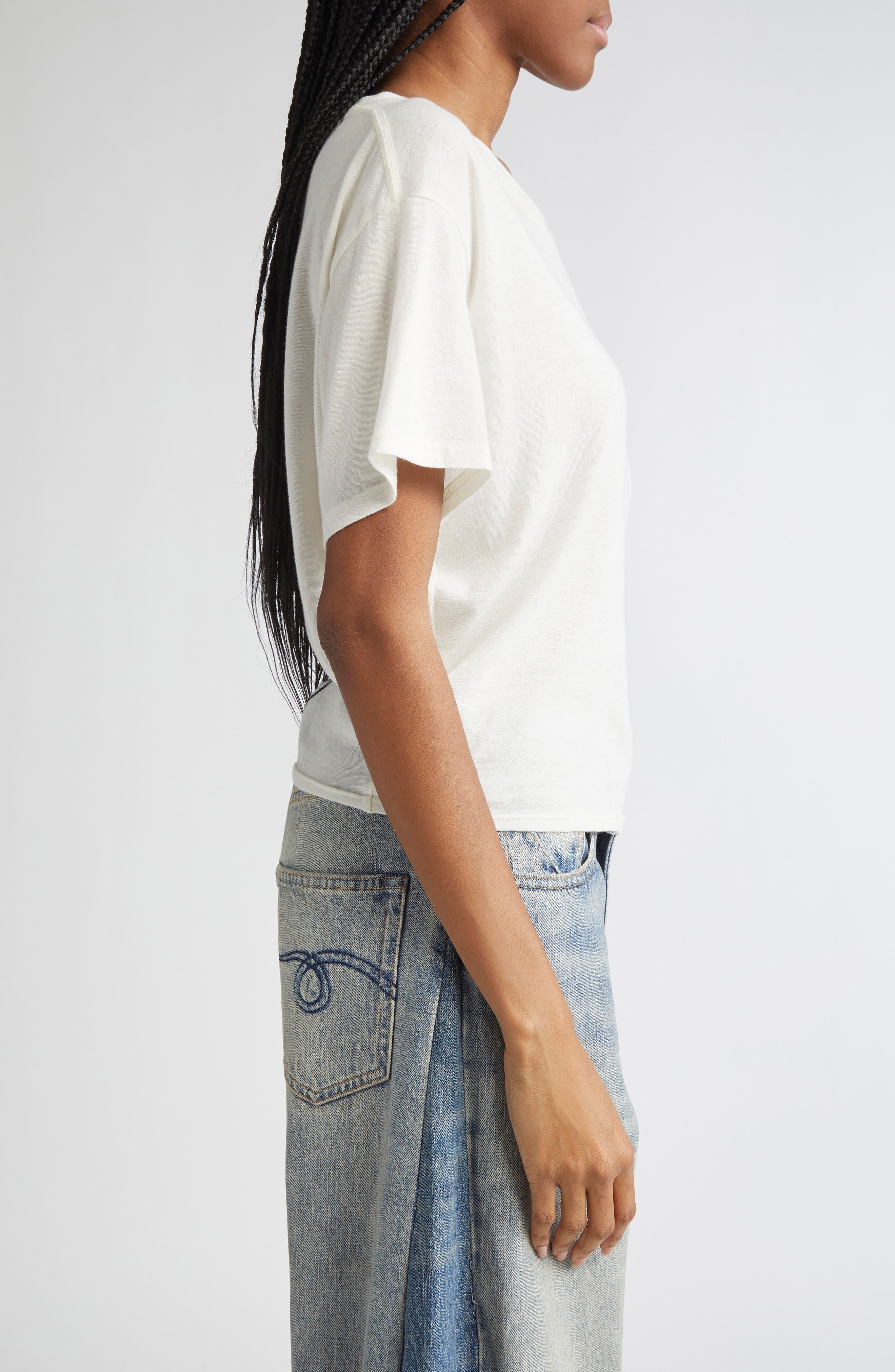 R13 Tight Waist Cotton & Cashmere T-Shirt in White at Nordstrom - 4