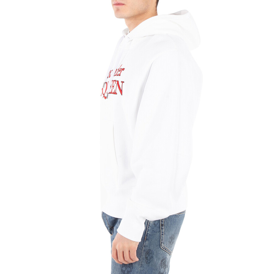 Alexander Mcqueen Men's Optical White Logo-Embroidered Cotton Hoodie - 4