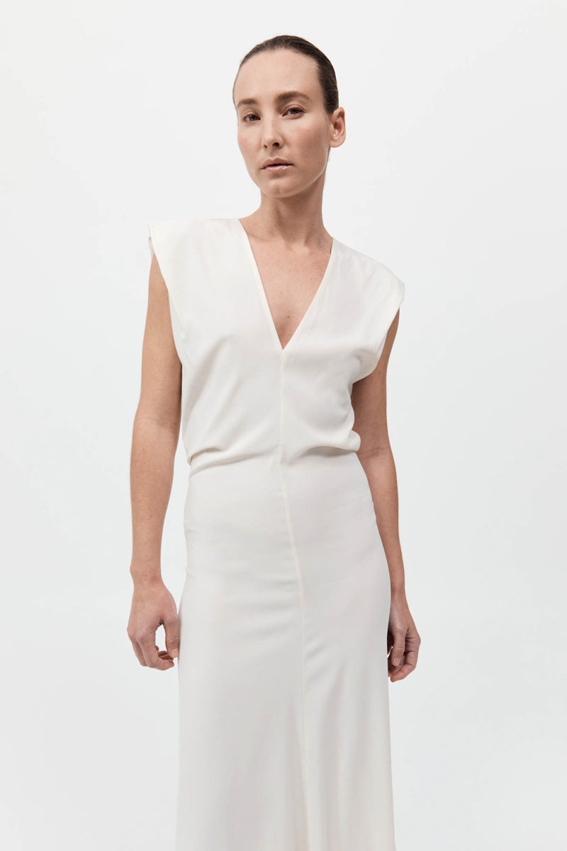 Plunge Drape Dress - Off White - 4