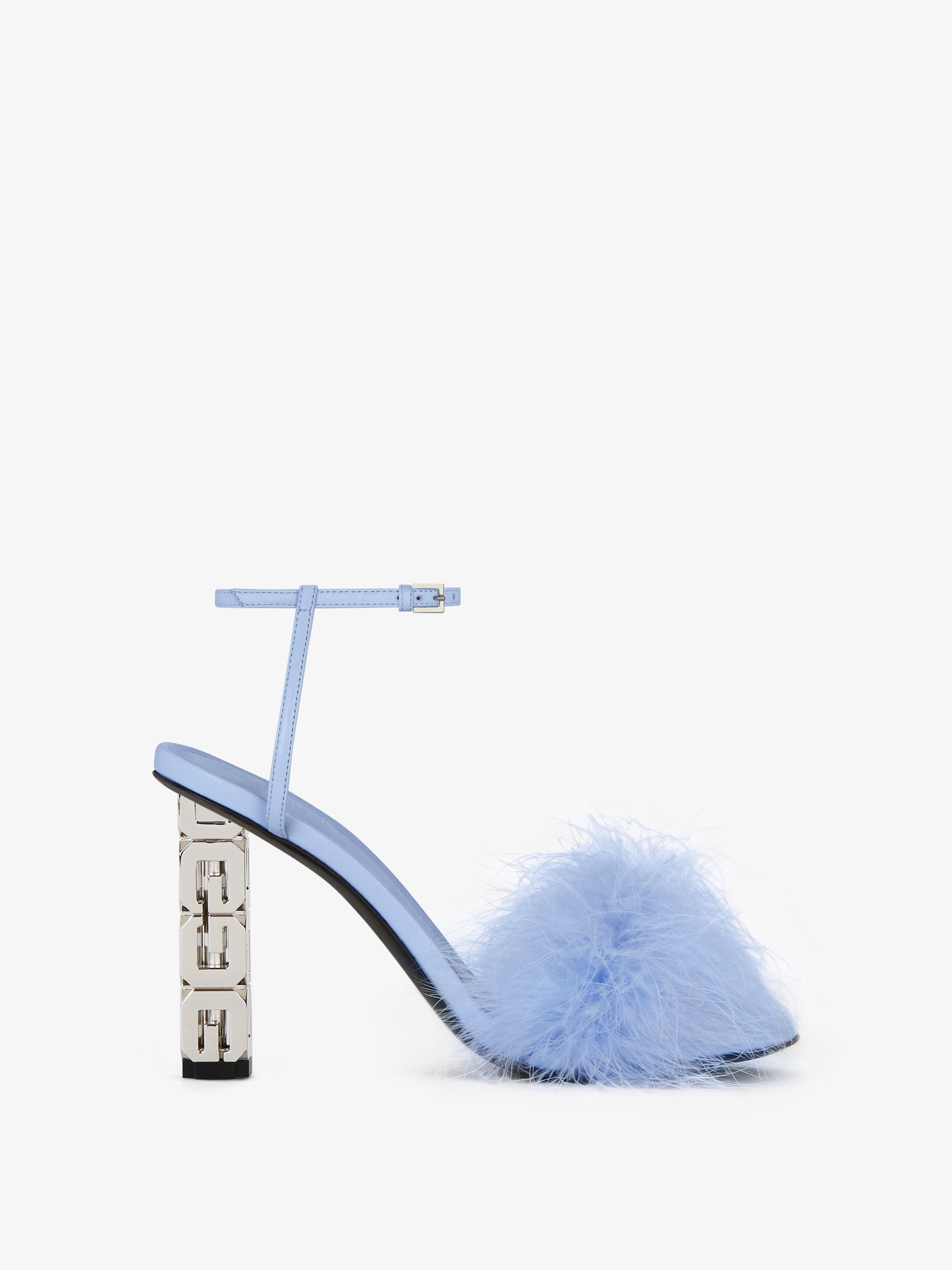 G CUBE SANDALS IN LEATHER WITH FEATHERS - 1