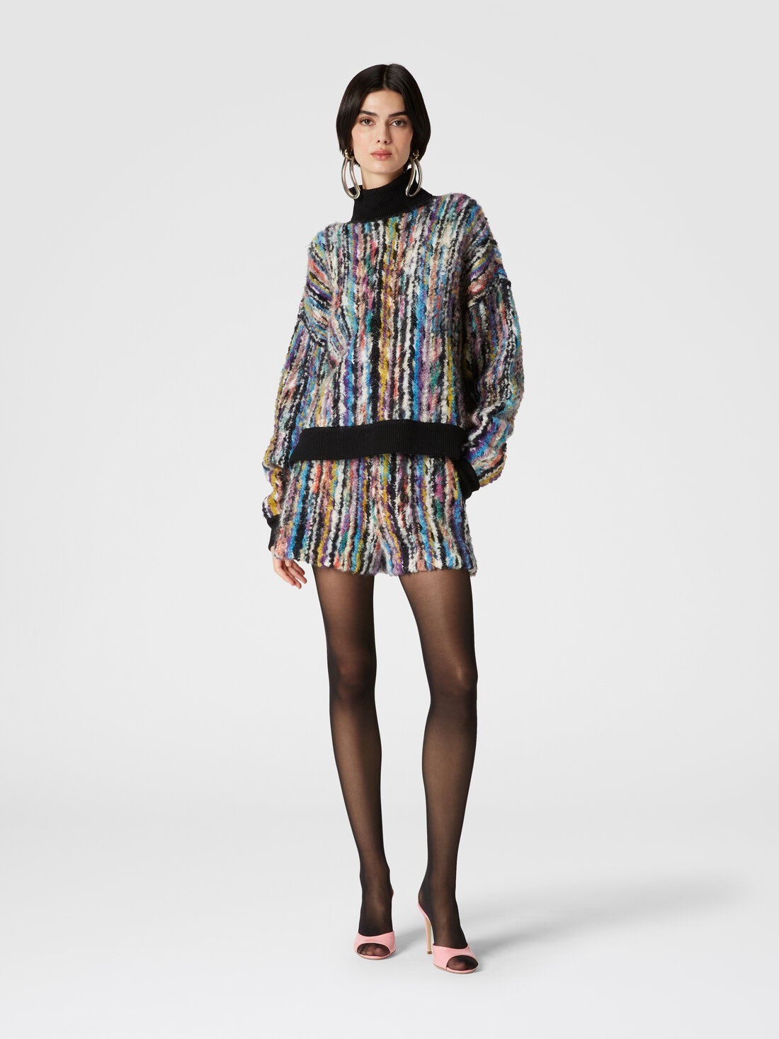 High-neck pullover in wool and bouclé mohair - 2