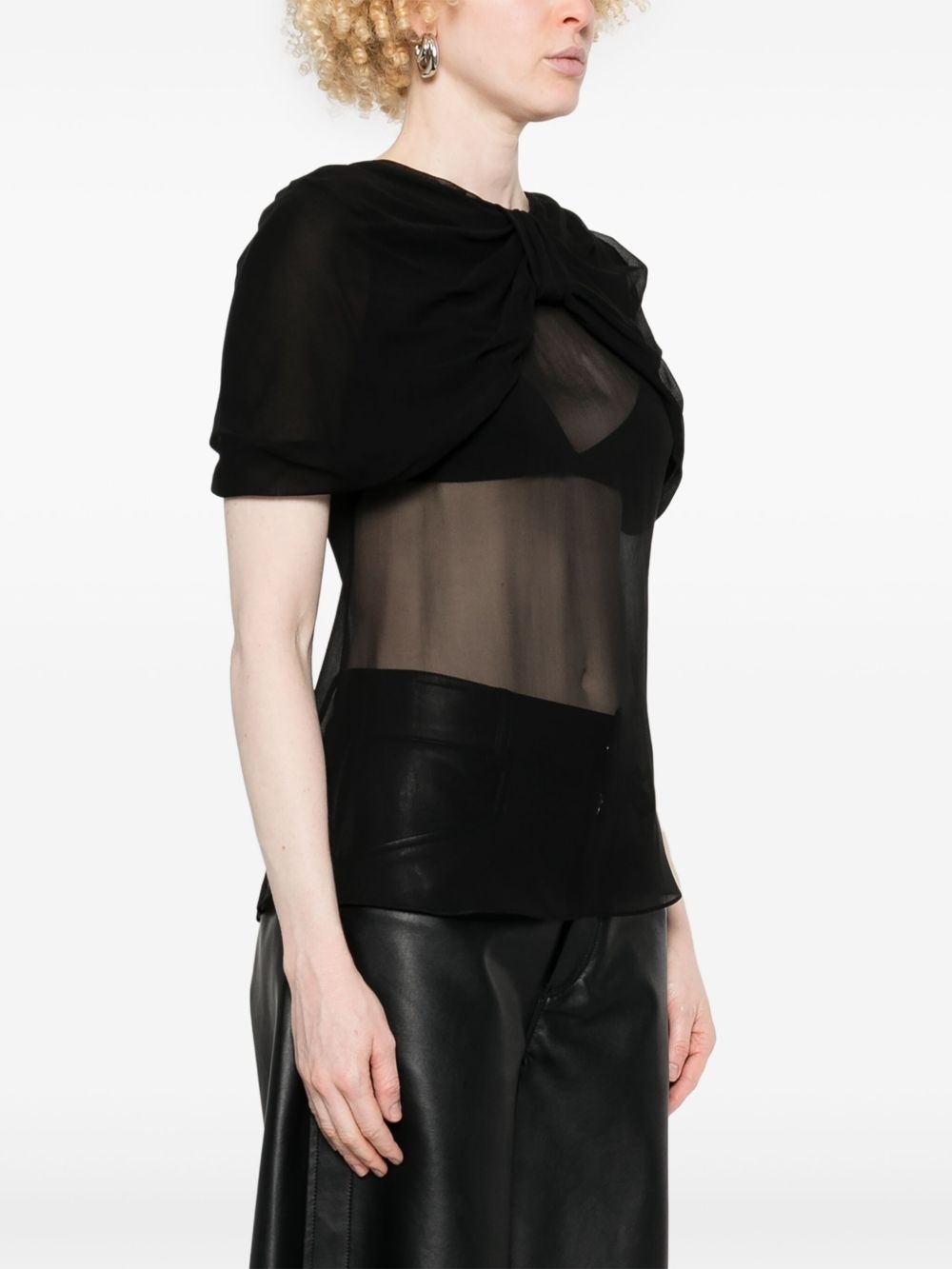 bow-detail sheer blouse - 3
