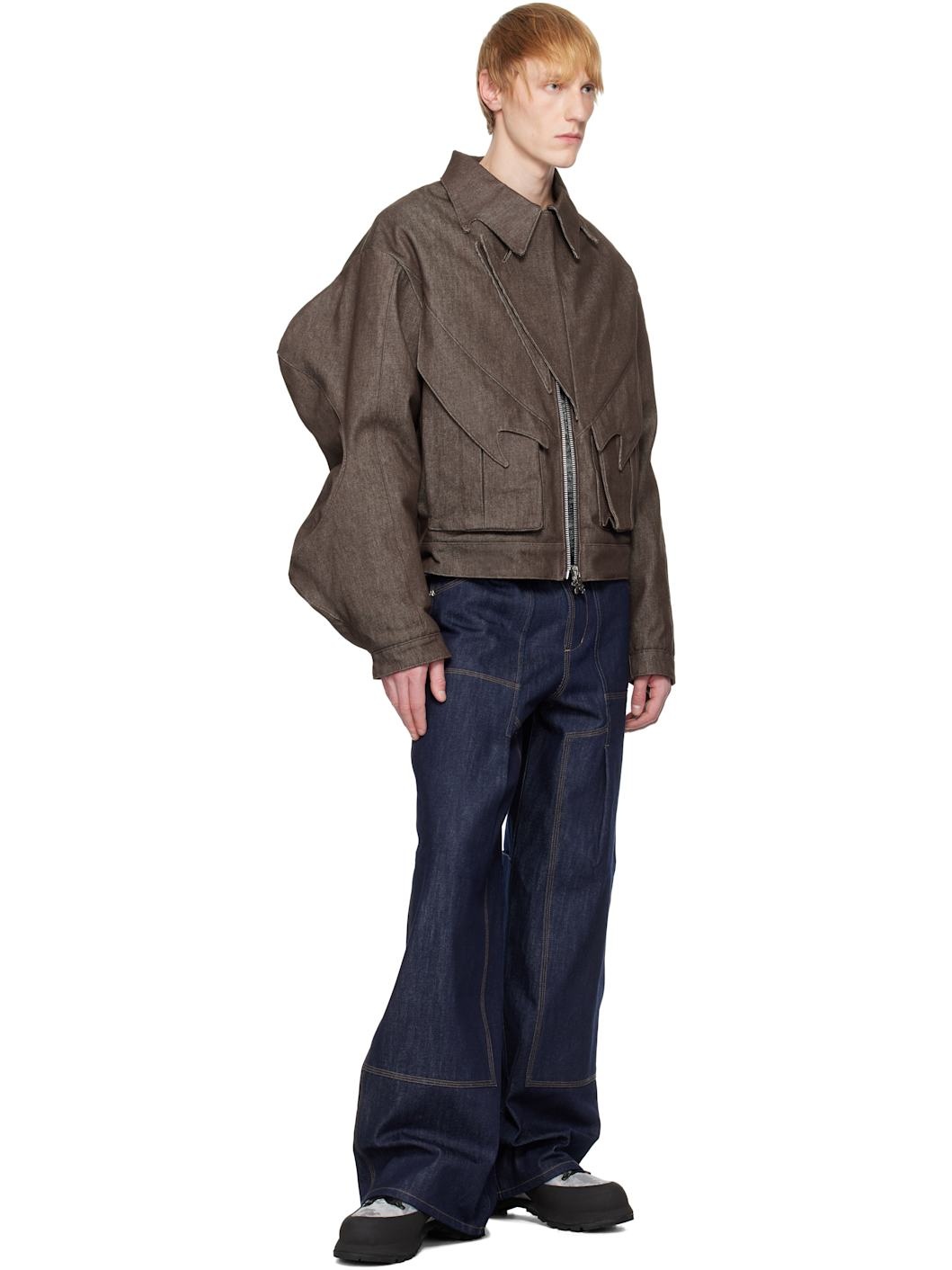 Brown Grandad Denim Jacket - 4