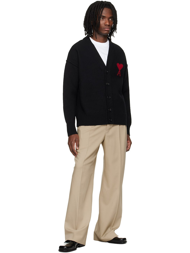 AMI Paris Black Wool Contrasted Ami de Coeur Cardigan outlook
