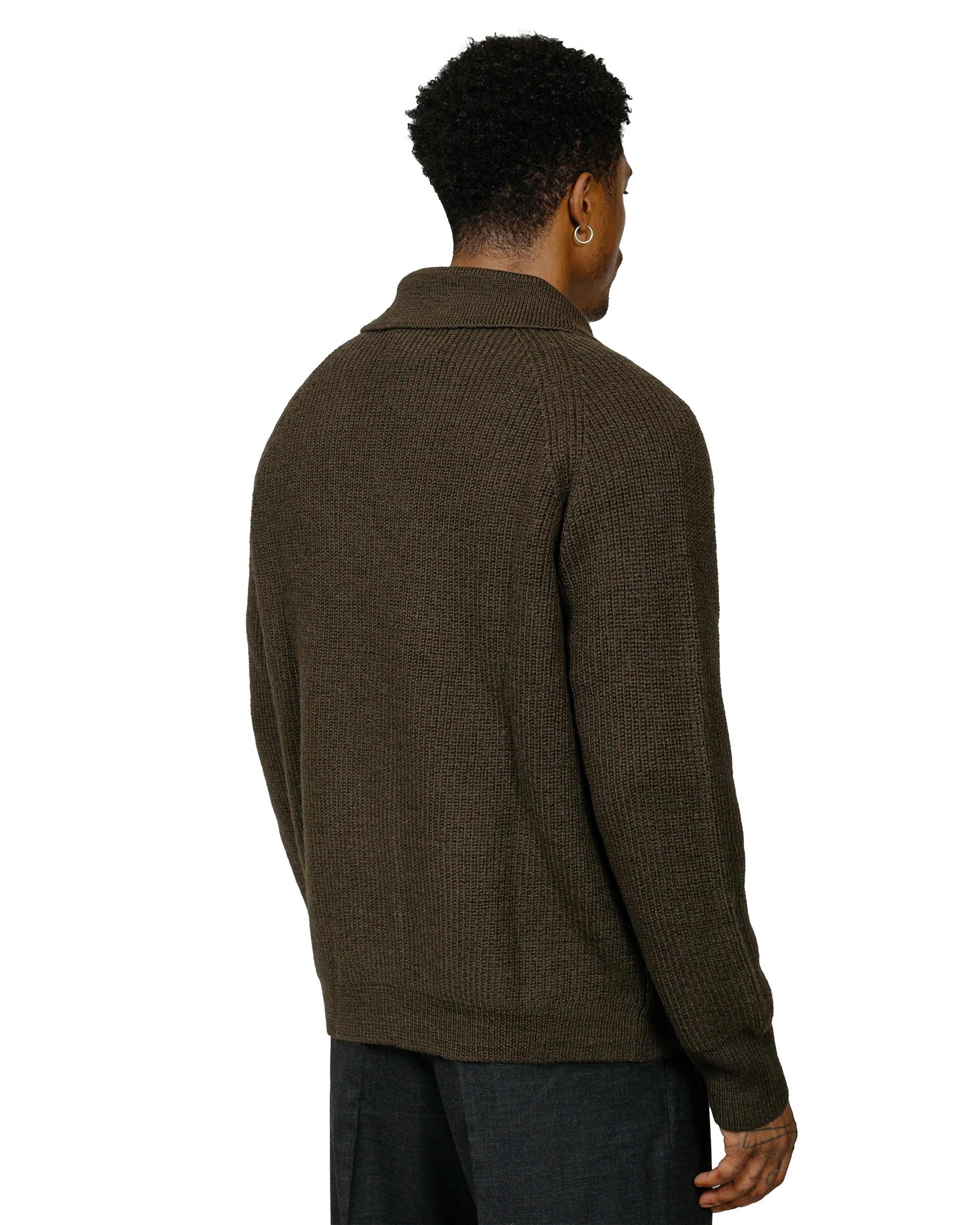 MHL Collared Cardigan Virgin Wool Dark Olive - 3