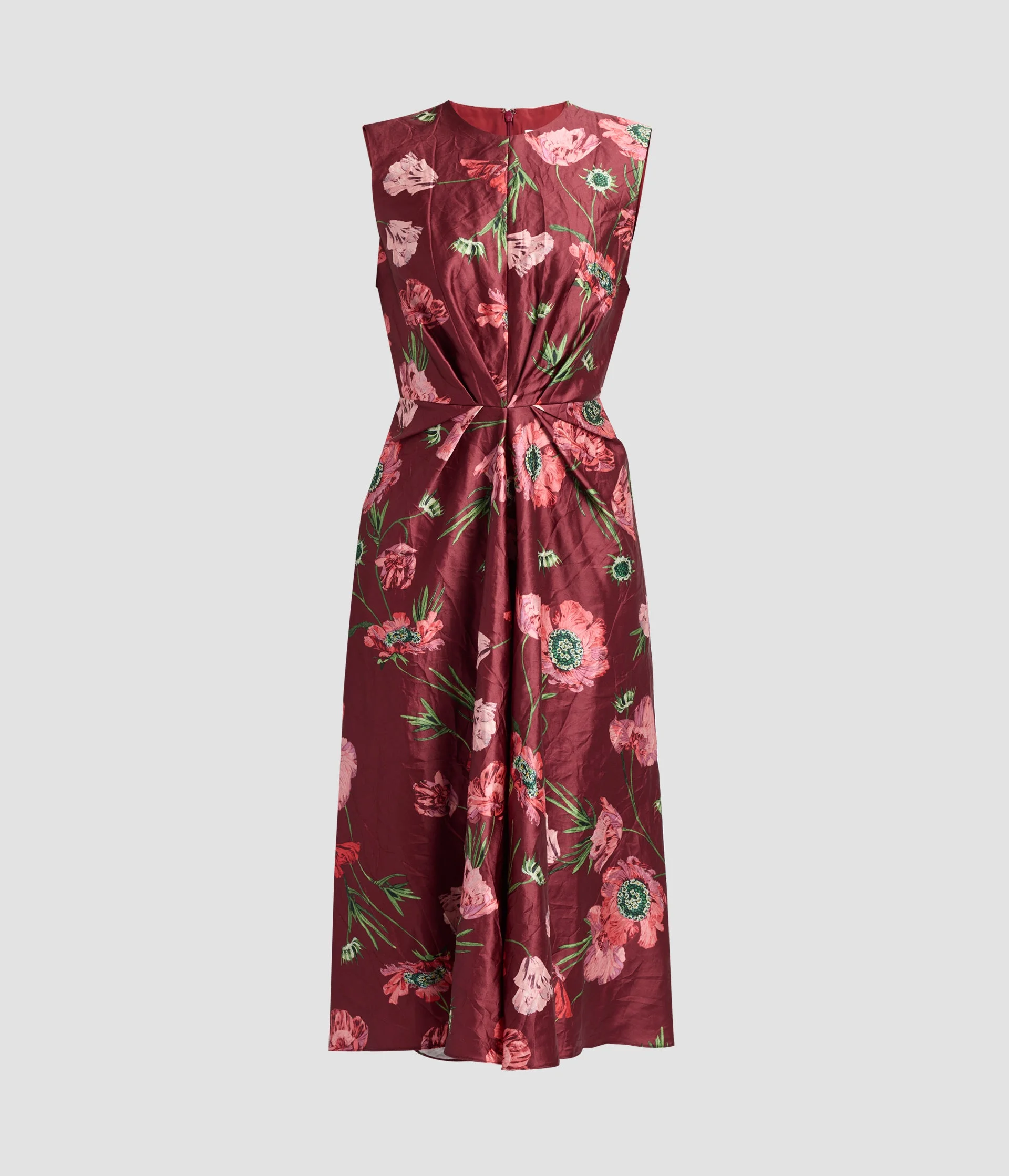 FLORAL TEXTURED SATIN SLEEVELESS MIDI DRESS - 1